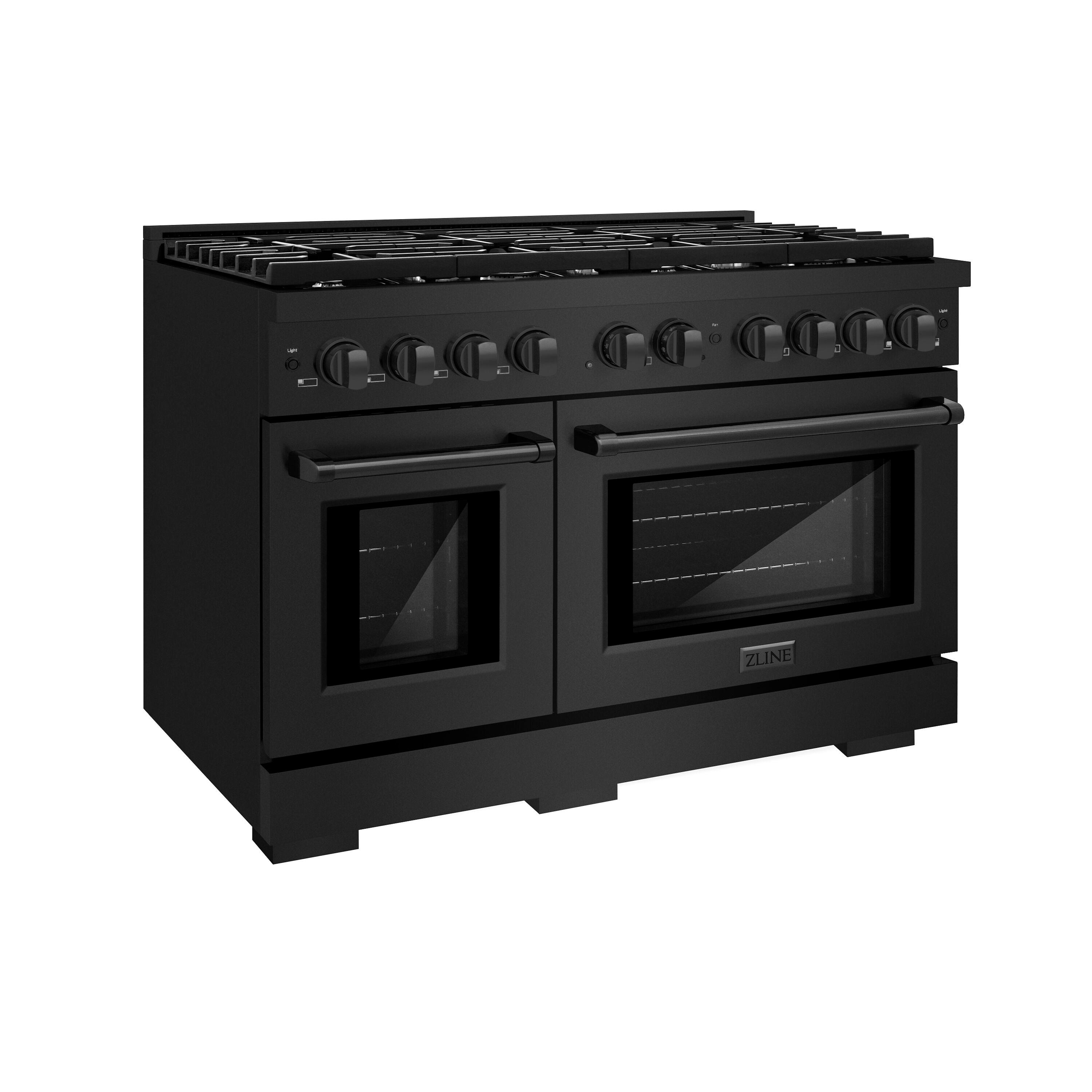 ZLINE 48 in. 6.7 cu. ft. Paramount Double Oven Gas Range W/ 8 Burner Cooktop in Black Stainless Steel (SGRB-48)