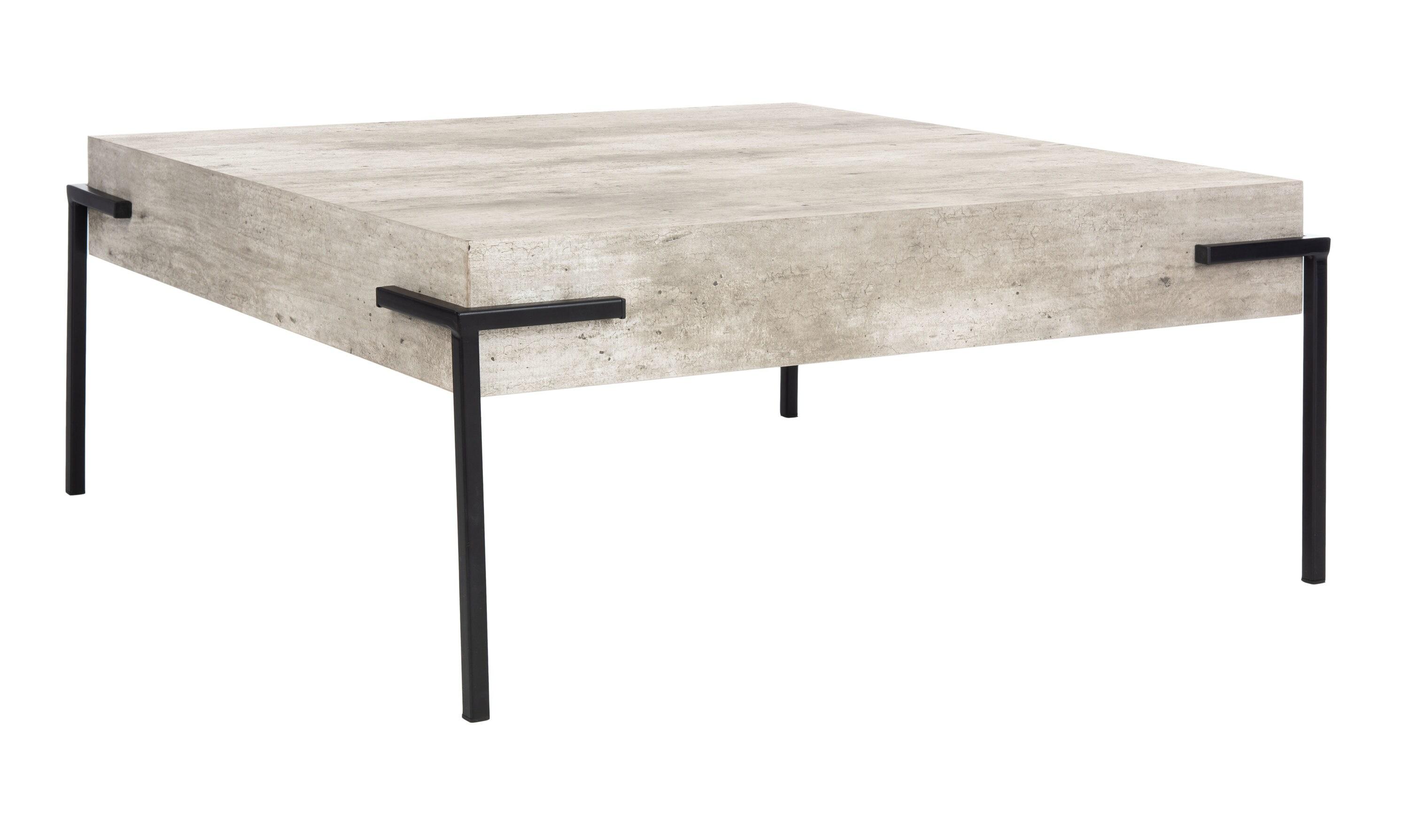 Eli Square Coffee Table - Light Grey Faux Concrete/Black - Safavieh