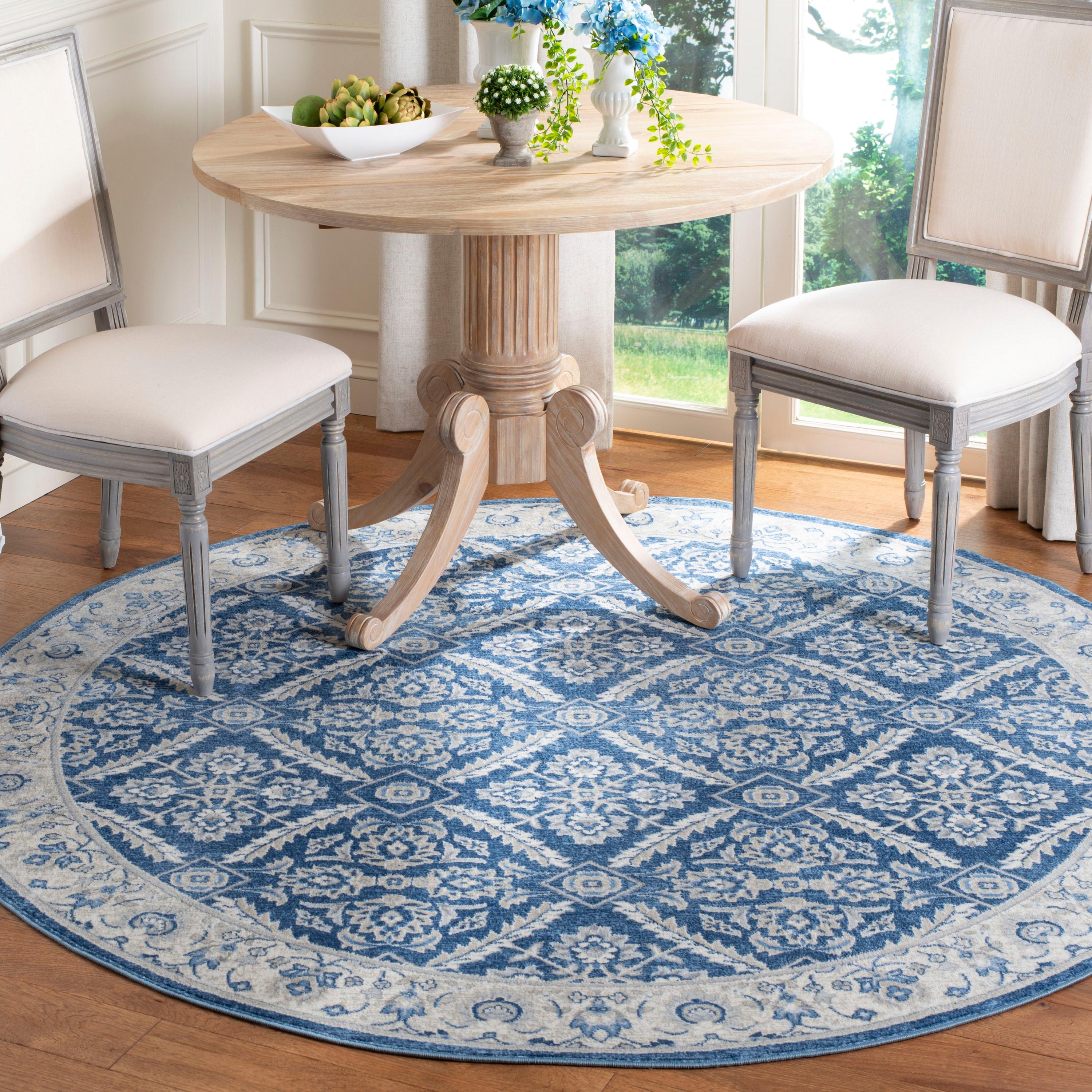 Brentwood 3' Round Navy and Cream Synthetic Area Rug