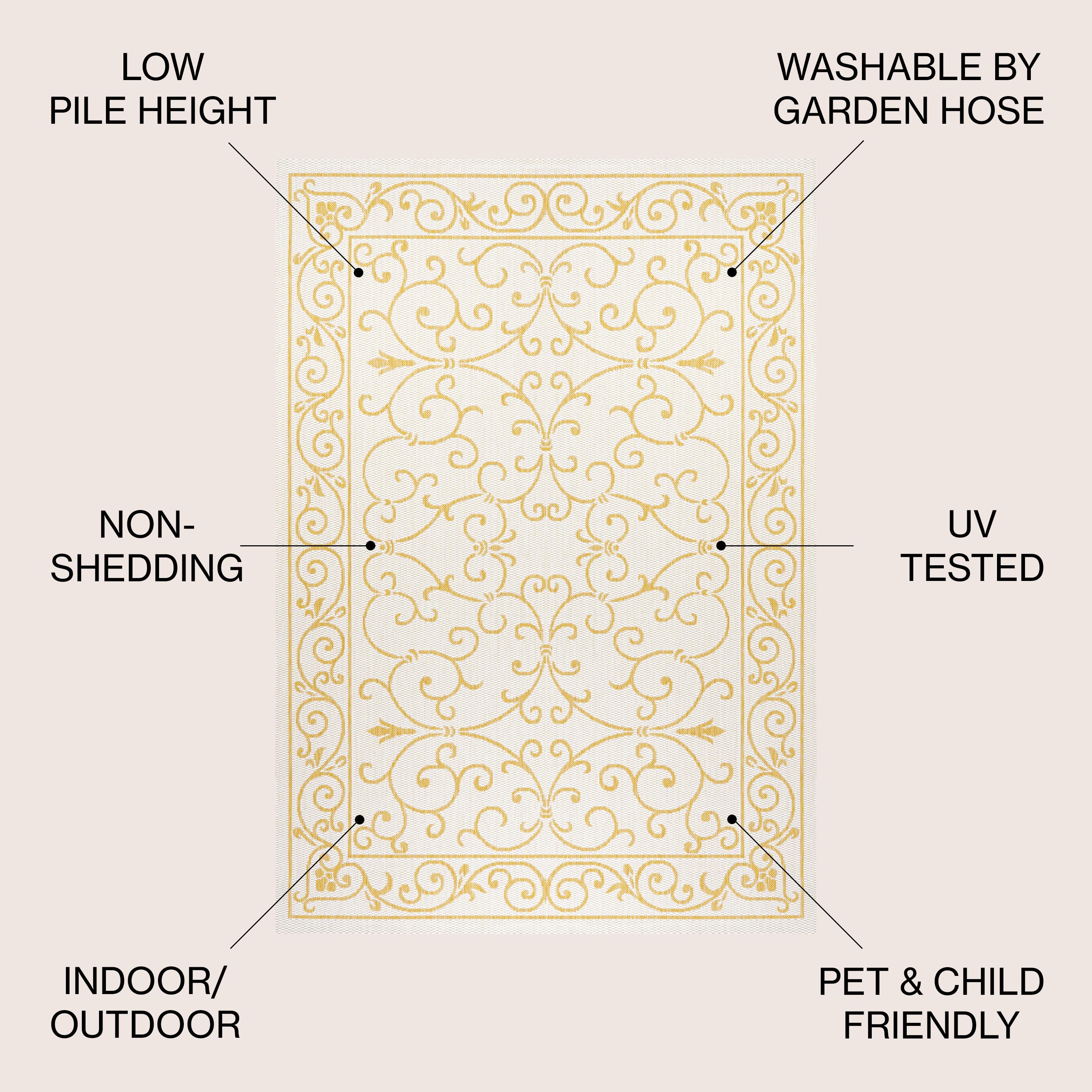 5' x 8' Charleston Vintage Filigree Textured Weave Indoor/Outdoor Area Rug, Cream/Yellow - JONATHAN Y