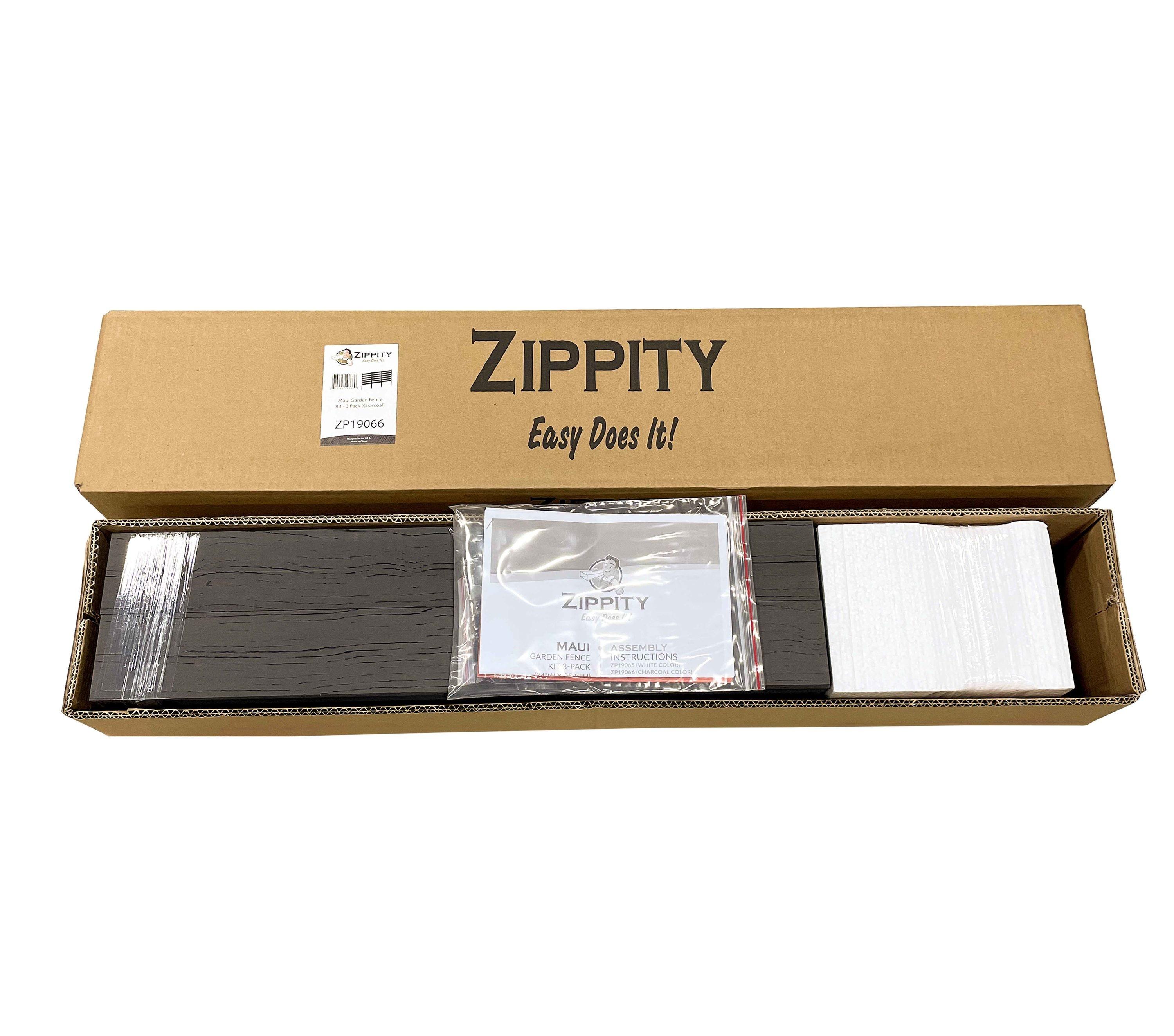 Zippity Outdoor Products 26in H x 24in W (3 Panels) No Dig Zippity Maui Fence Kit, Charcoal Color WoodTek Vinyl Fence Panel, Temporary Outdoor Border for Garden, Easy Install DIY Fence for Backyard, Patio, & Deck, ZP19066