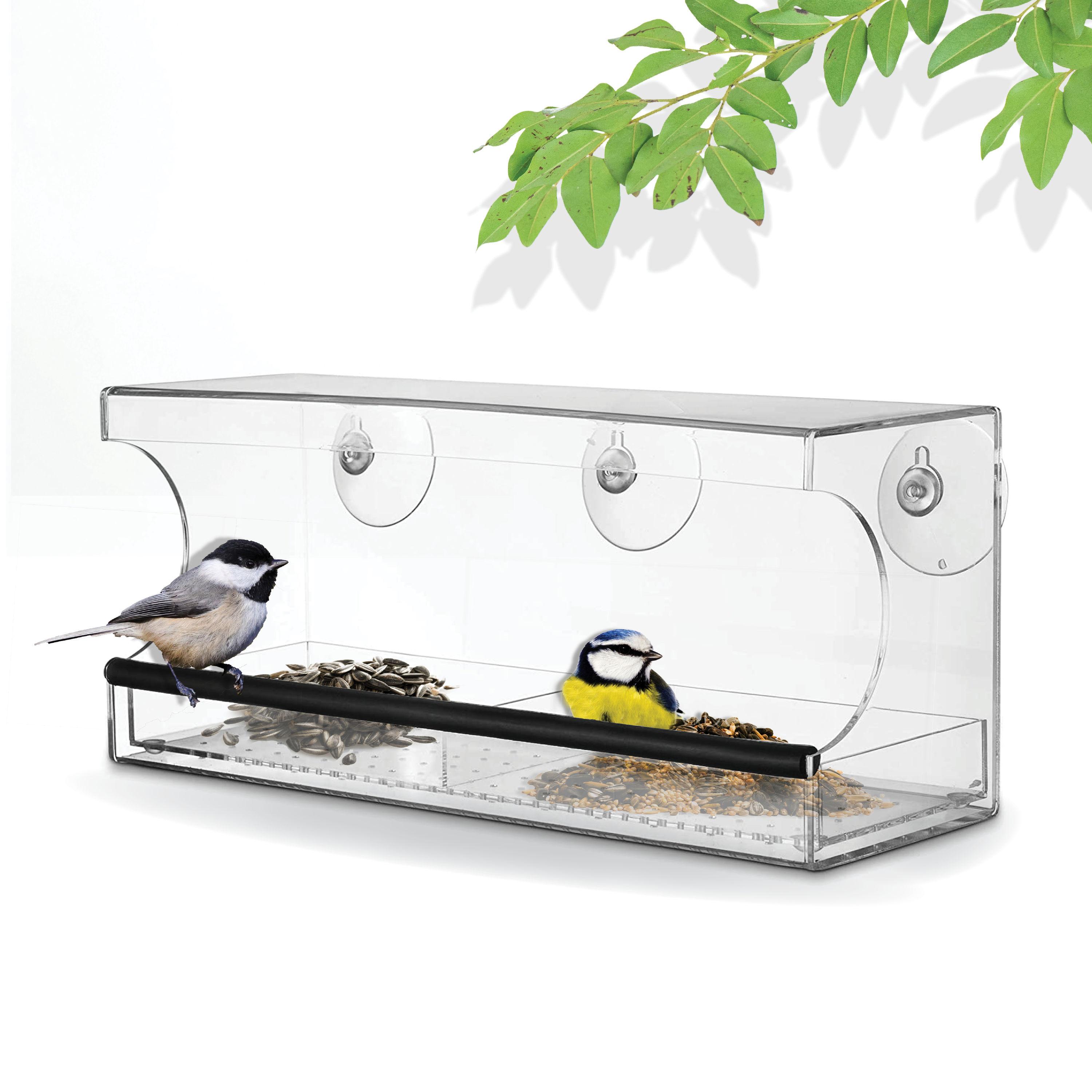 Clear Acrylic Window-Mounted Bird Feeder with Removable Seed Tray