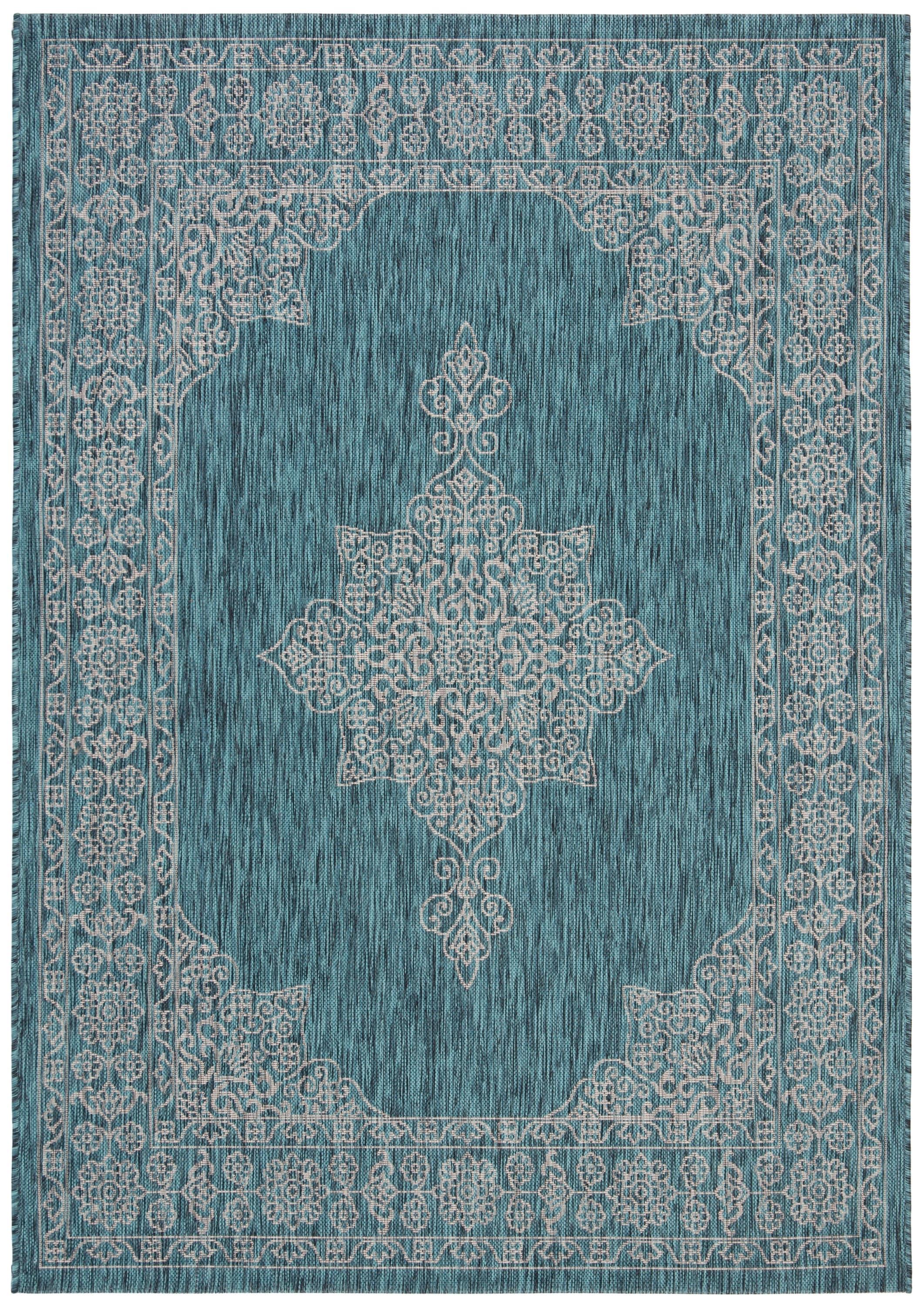 Courtyard CY8232 Power Loomed Indoor/Outdoor Area Rug - Teal/Ivory - 5'3"x7'7" - Safavieh.