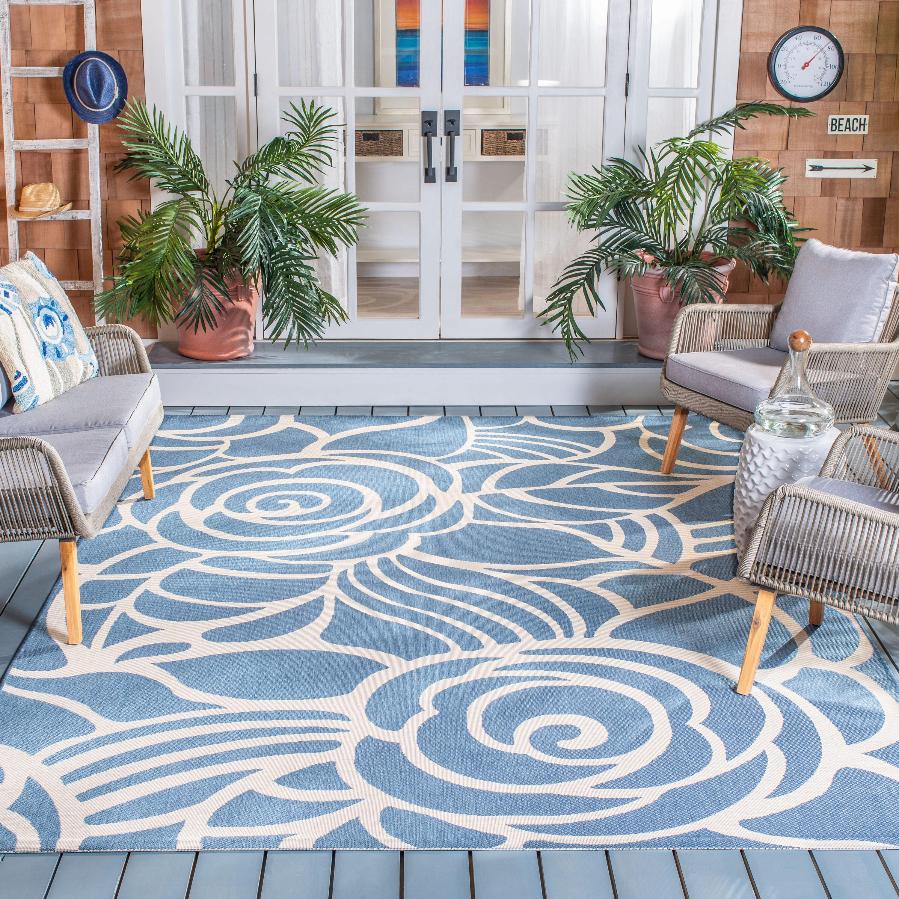 Courtyard CY5141 Power Loomed Indoor/Outdoor Area Rug - Blue/Beige - 6'7"x9'6" - Safavieh.