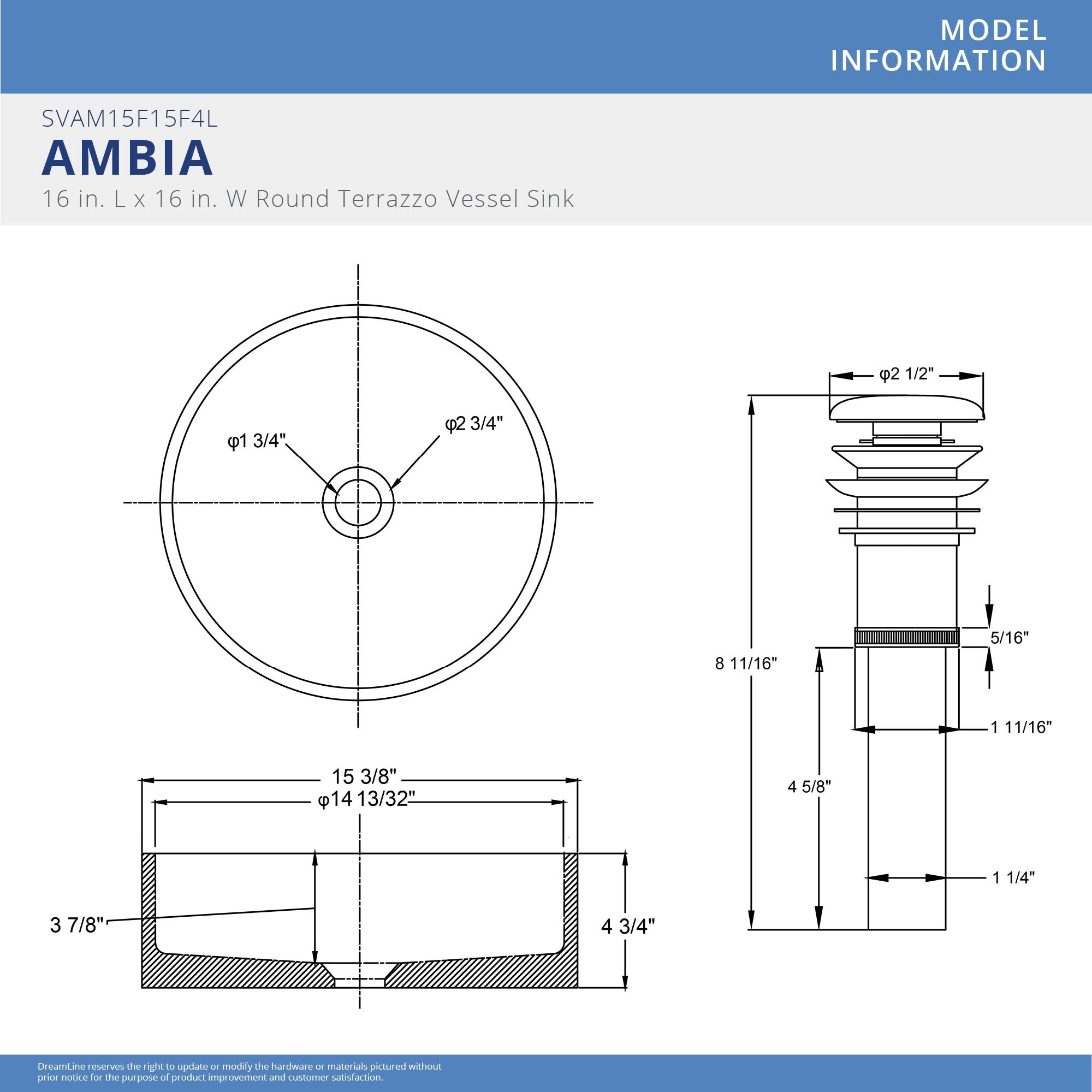 DreamLine Ambia 14.33'' Terrazzo Circular Vessel Bathroom Sink