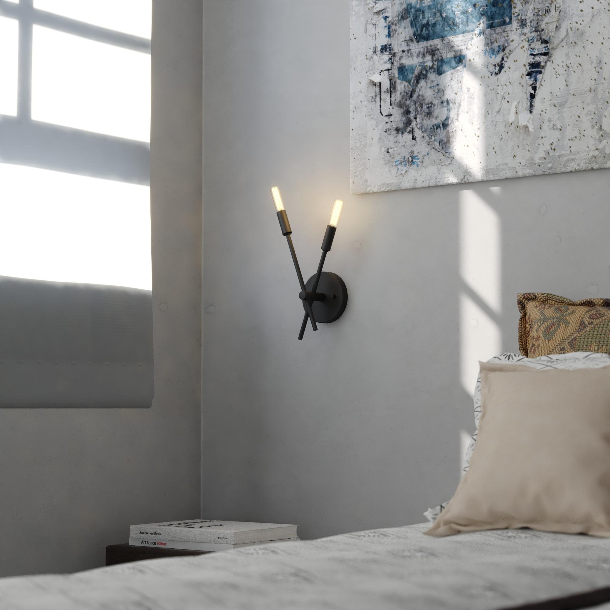 Warwick 2 Light Matte Black Contemporary Candelabra Wall Sconce