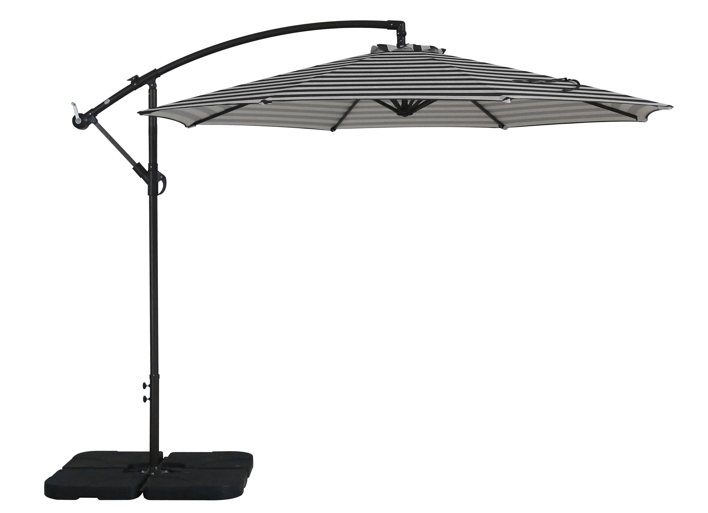 10 ft Black and White Striped Steel Cantilever Patio Umbrella with Base