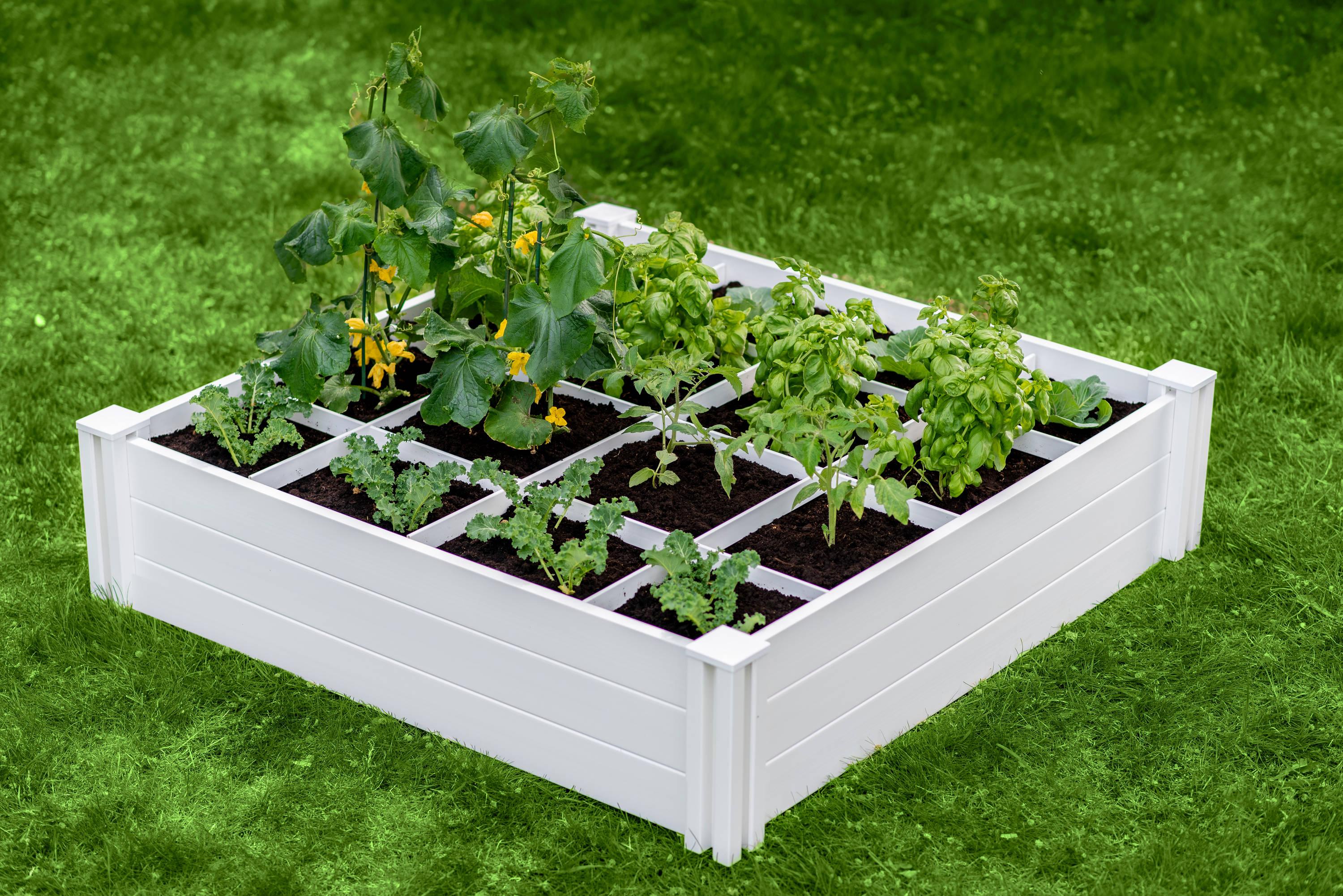 Classic White Vinyl 48" x 48" Raised Garden Bed with Grid