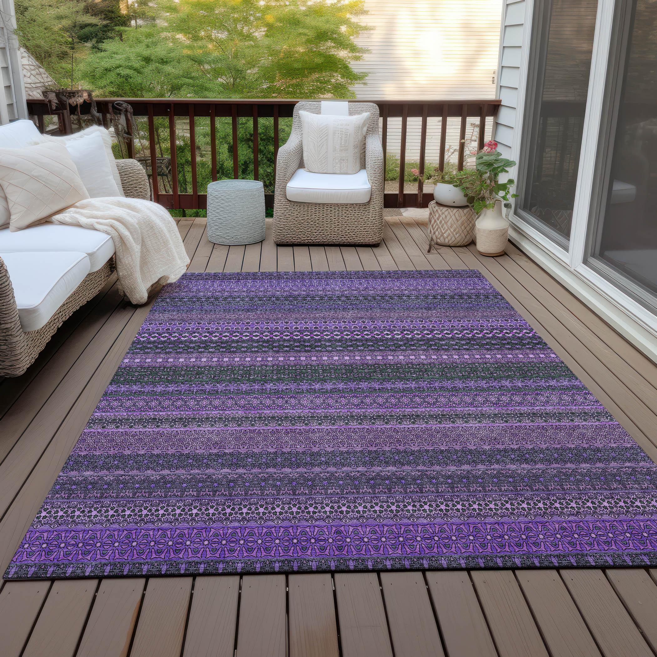 Purple Stripe Synthetic Washable Reversible Area Rug 2'6" x 3'10"