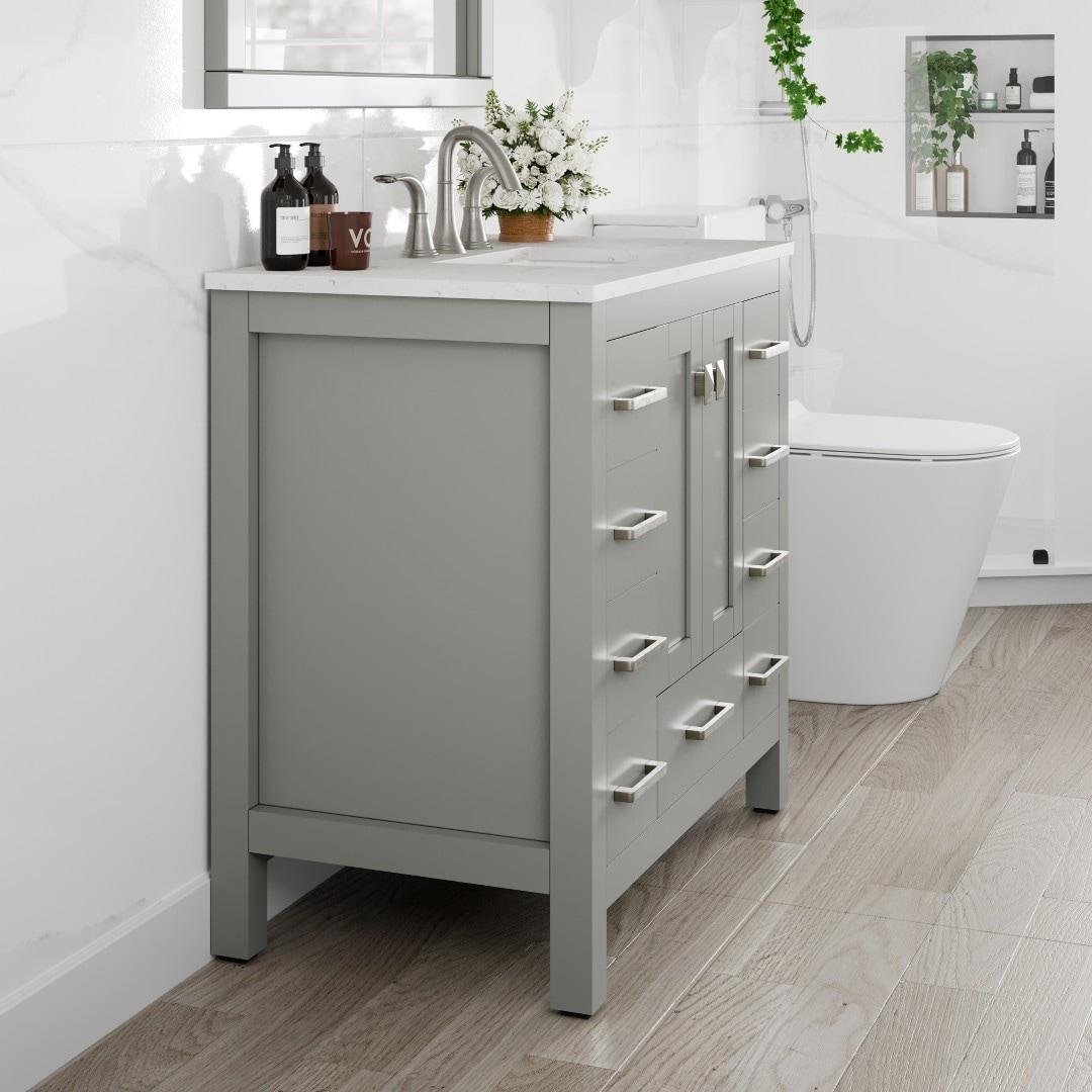 Eviva Hampton 36" Gray Transitional Bathroom Vanity w/ White Carrara Top