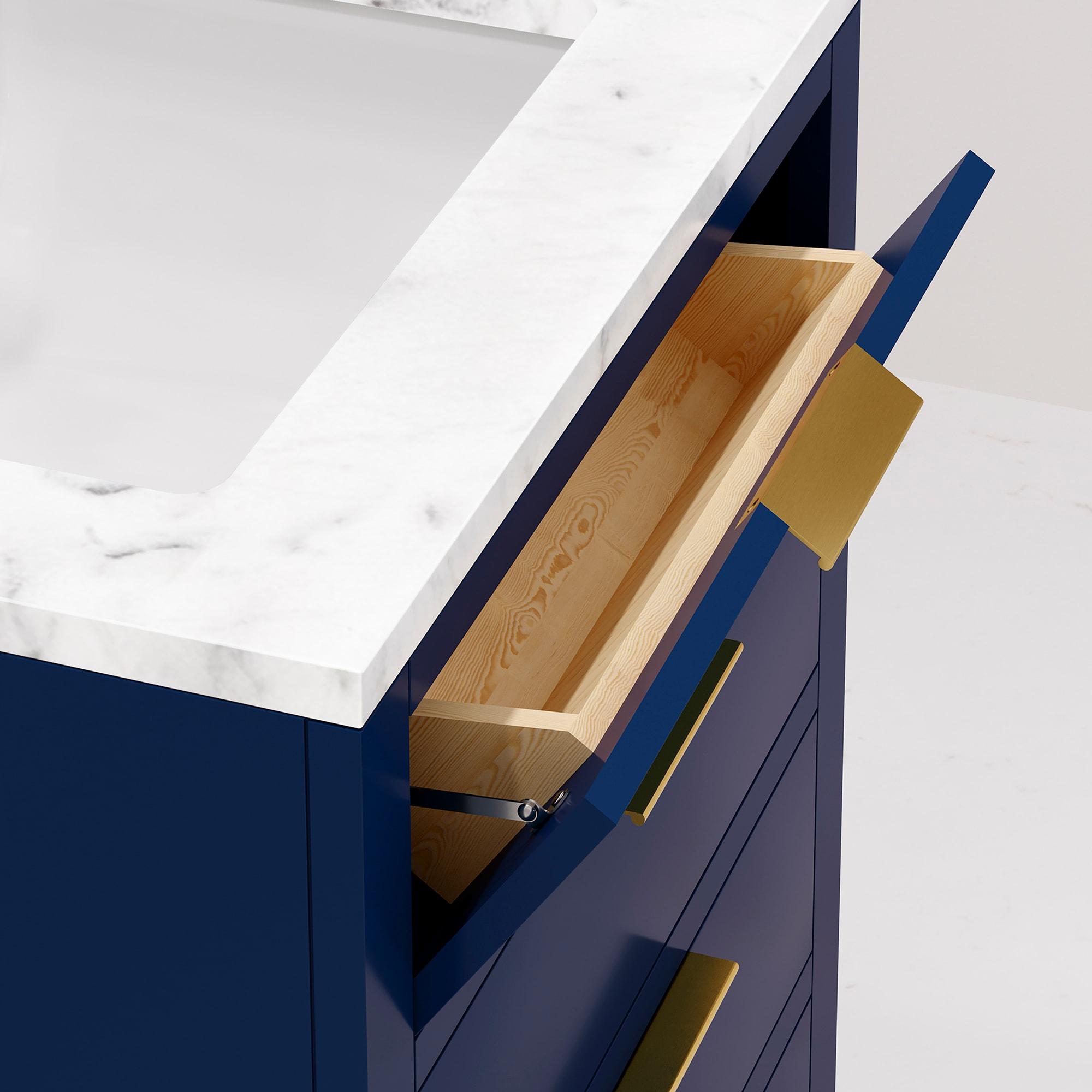 Bristol 24" Monarch Blue Vanity with Carrara Marble Top and Satin Gold Faucet