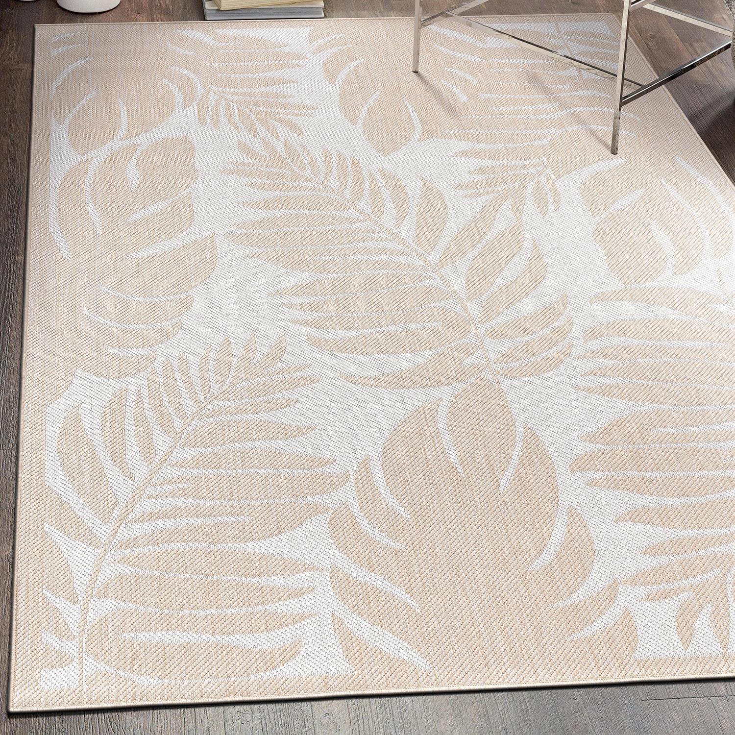 World Rug Gallery Floral Leaves Textured Flat Weave Indoor/Outdoor Area Rug - NATURAL 7'10"X10'