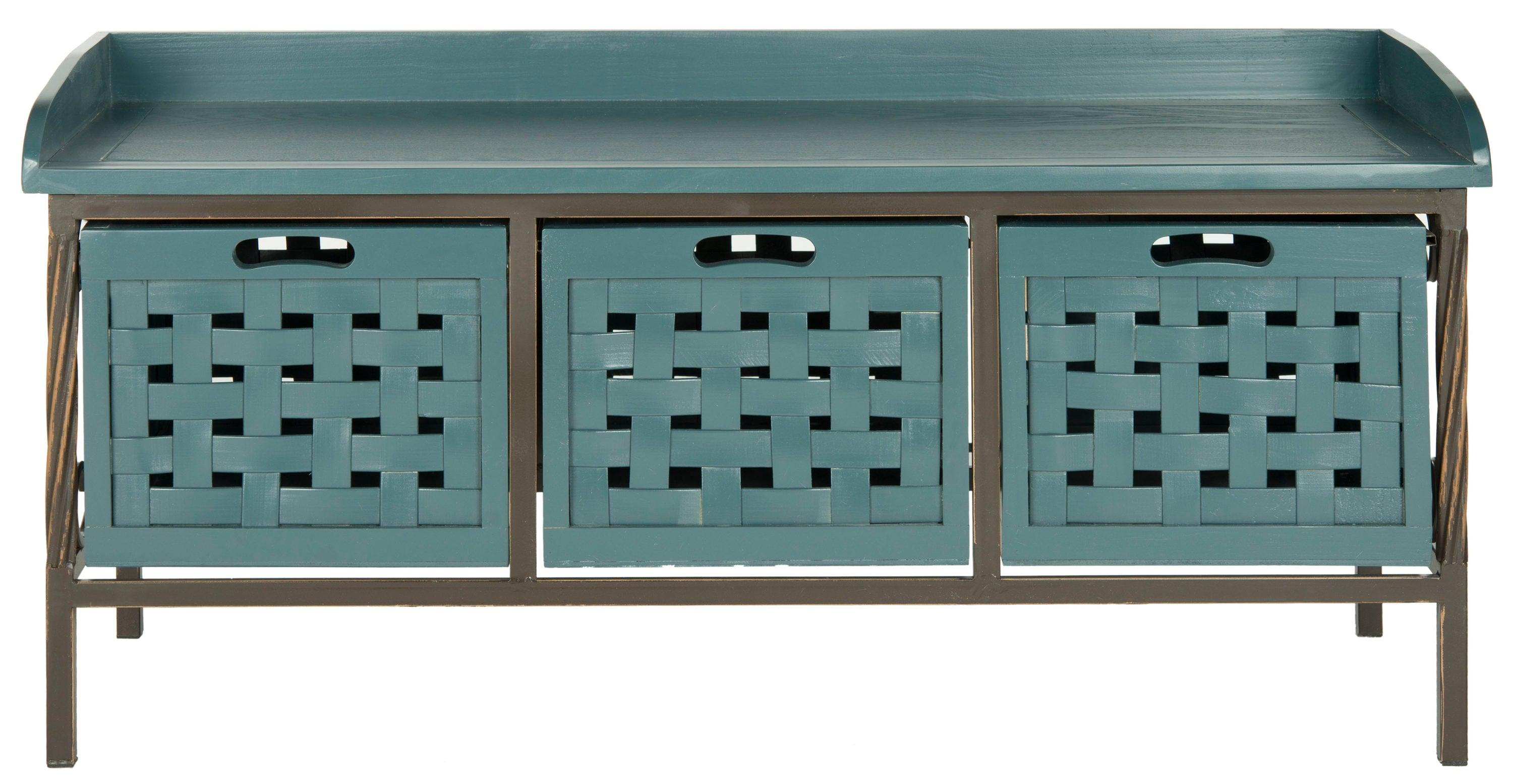 Isaac 3 Drawer Wooden Storage Bench - Teal - Safavieh