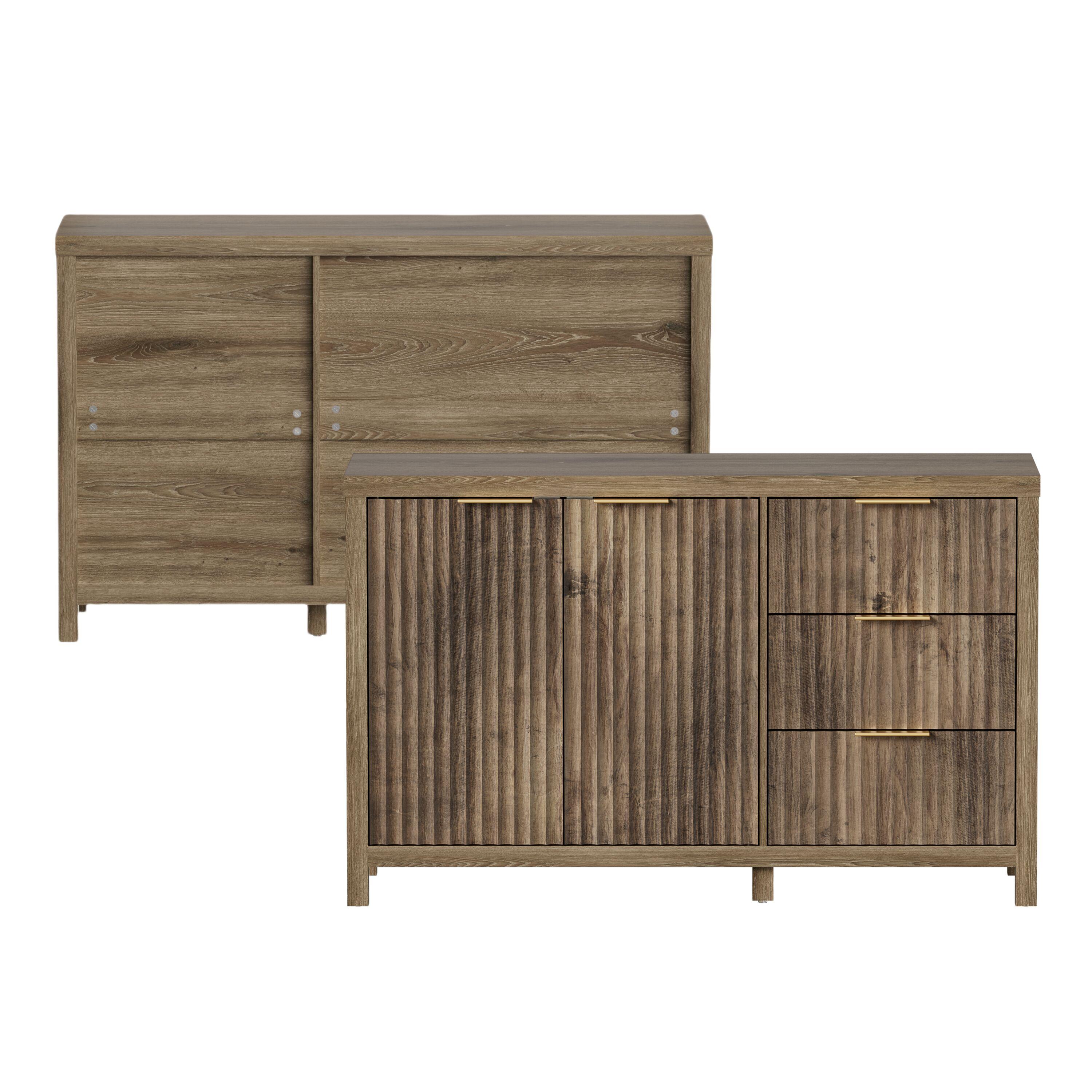 47" Brown MDF Wood Sideboard Buffet Cabinet with Grooved Doors and Drawers