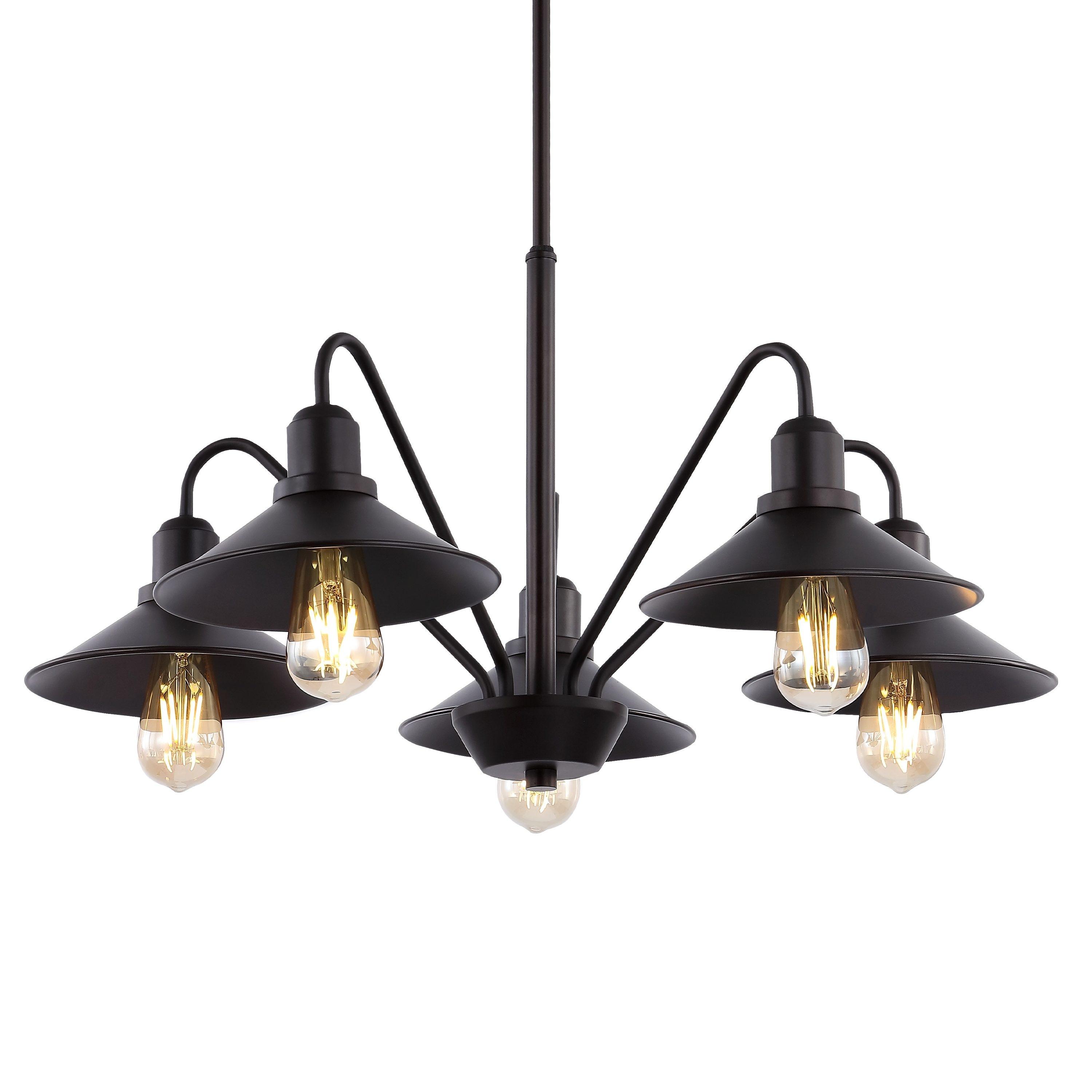 Cole 27" 5-Light Metal Farmhouse Industrial LED Pendant, Oil Rubbed Bronze