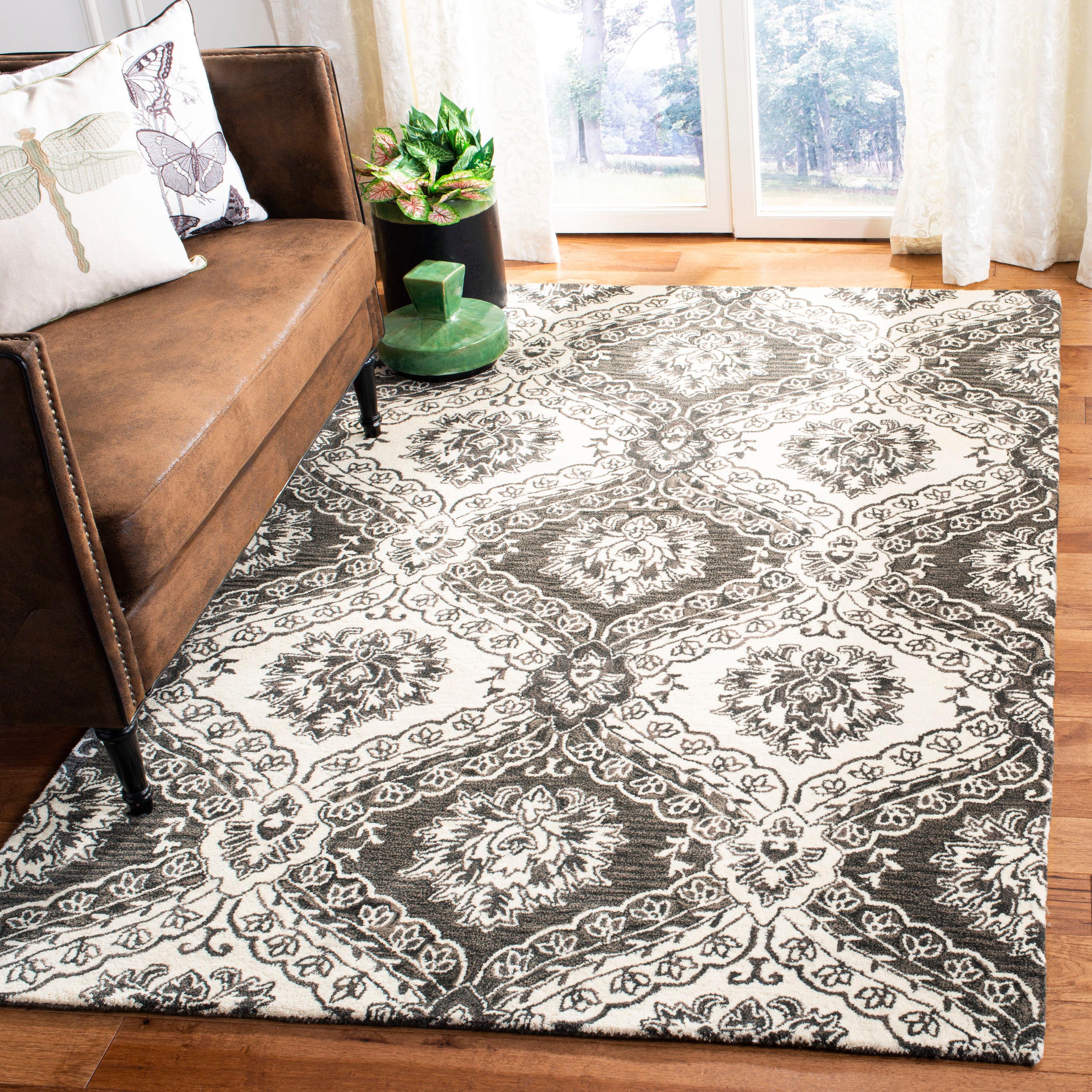 Blossom BLM601 Hand Tufted Area Rug - Charcoal/Ivory - 5'x8' - Safavieh.