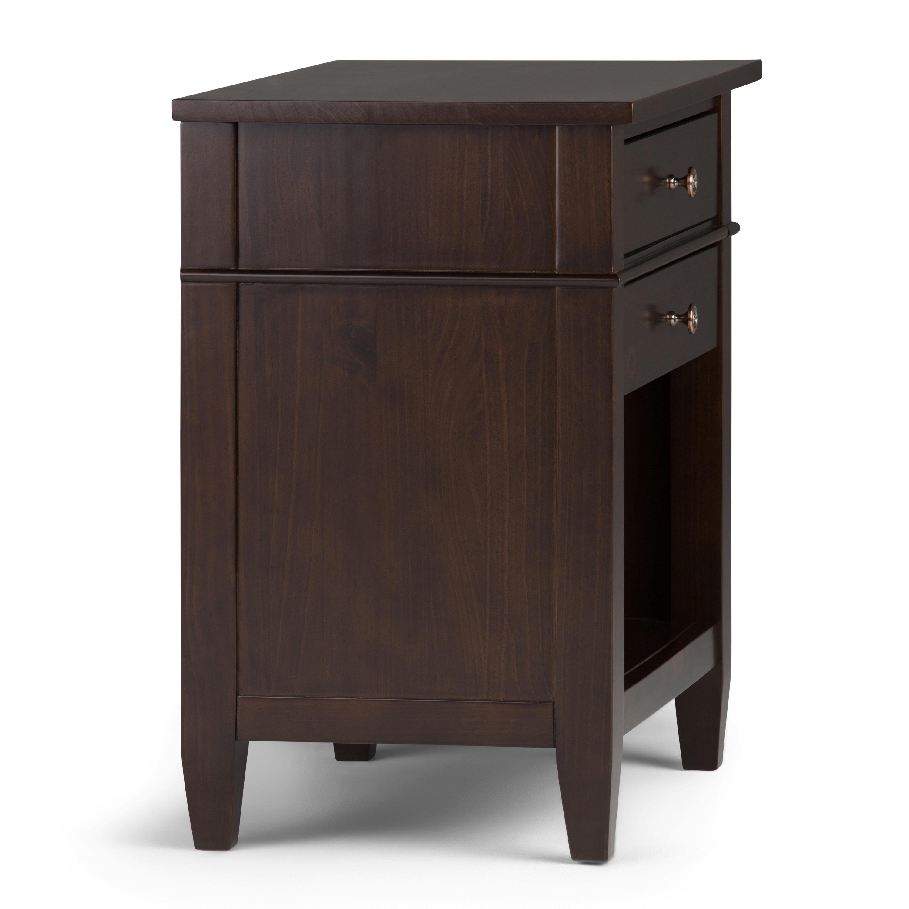 Simpli Home Carlton Wood 24" Transitional Bedside Nightstand Table in Brown