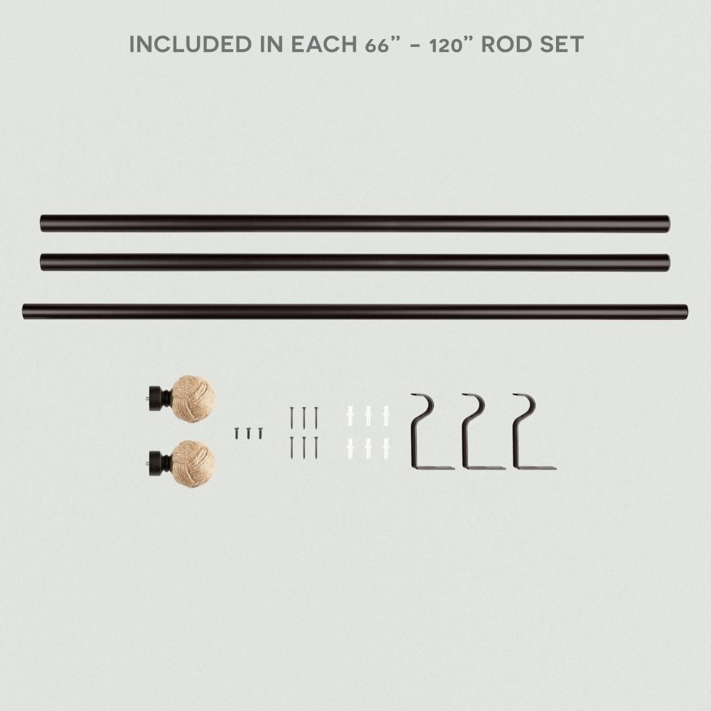 EXCLUSIVE HOME Rope Knot 1" Curtain Rod and Coordinating Finial Set, Matte Bronze, Adjustable 66"-120"