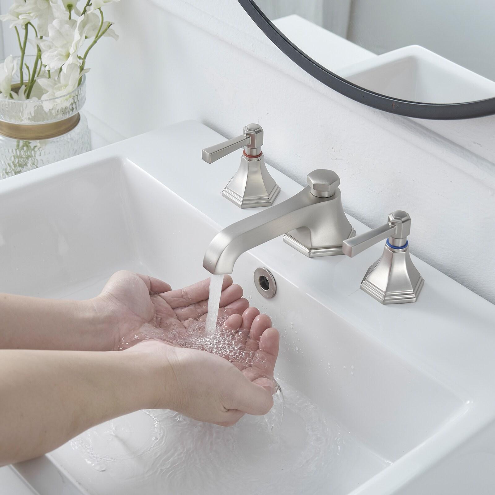 BWE 8 in. Widespread Double Handle 3 Hole Bathroom Faucet Water-Saving With Metal Drain