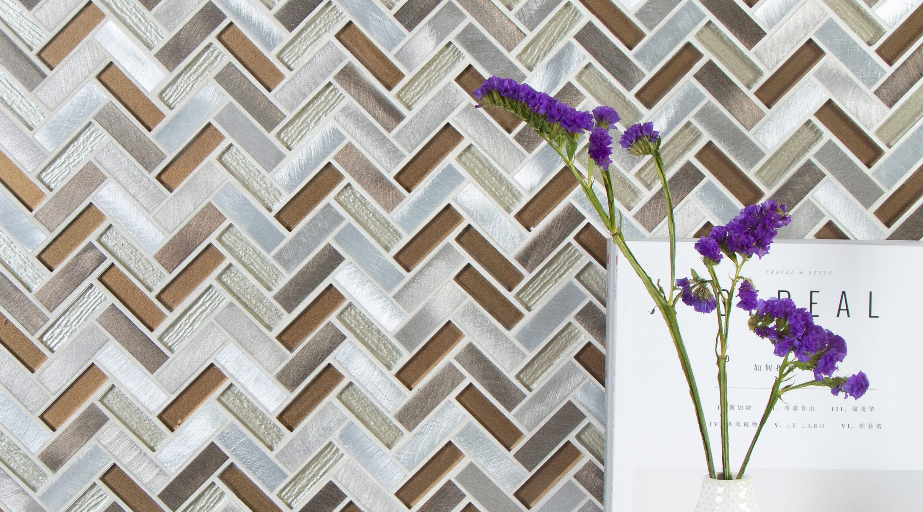 Twilight Series 0.5" x 2" Straight Edge Metal and Glass Mosaic Tile
