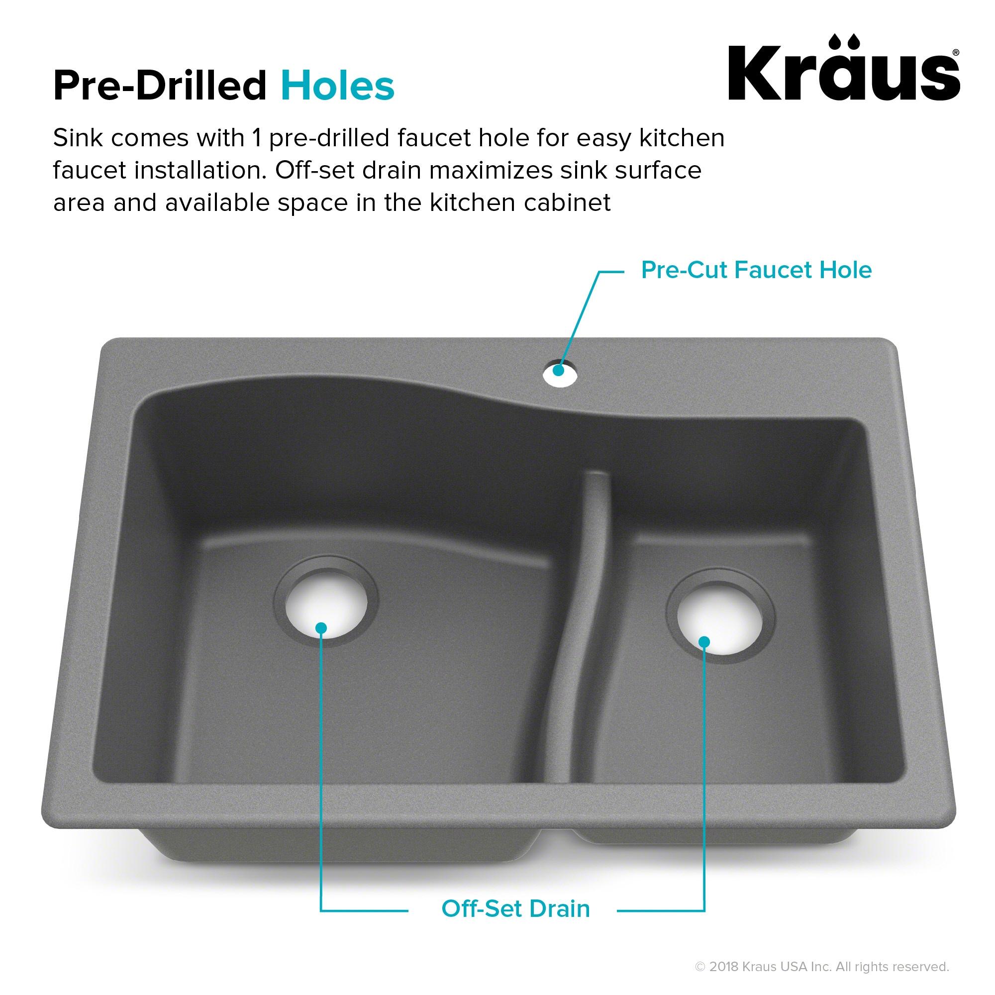 Kraus KRAUS Quarza™ 33" L Dual Mount 60/40 Double Bowl Granite Kitchen Sink and Strainers KGD-442GREY-PST1-GR