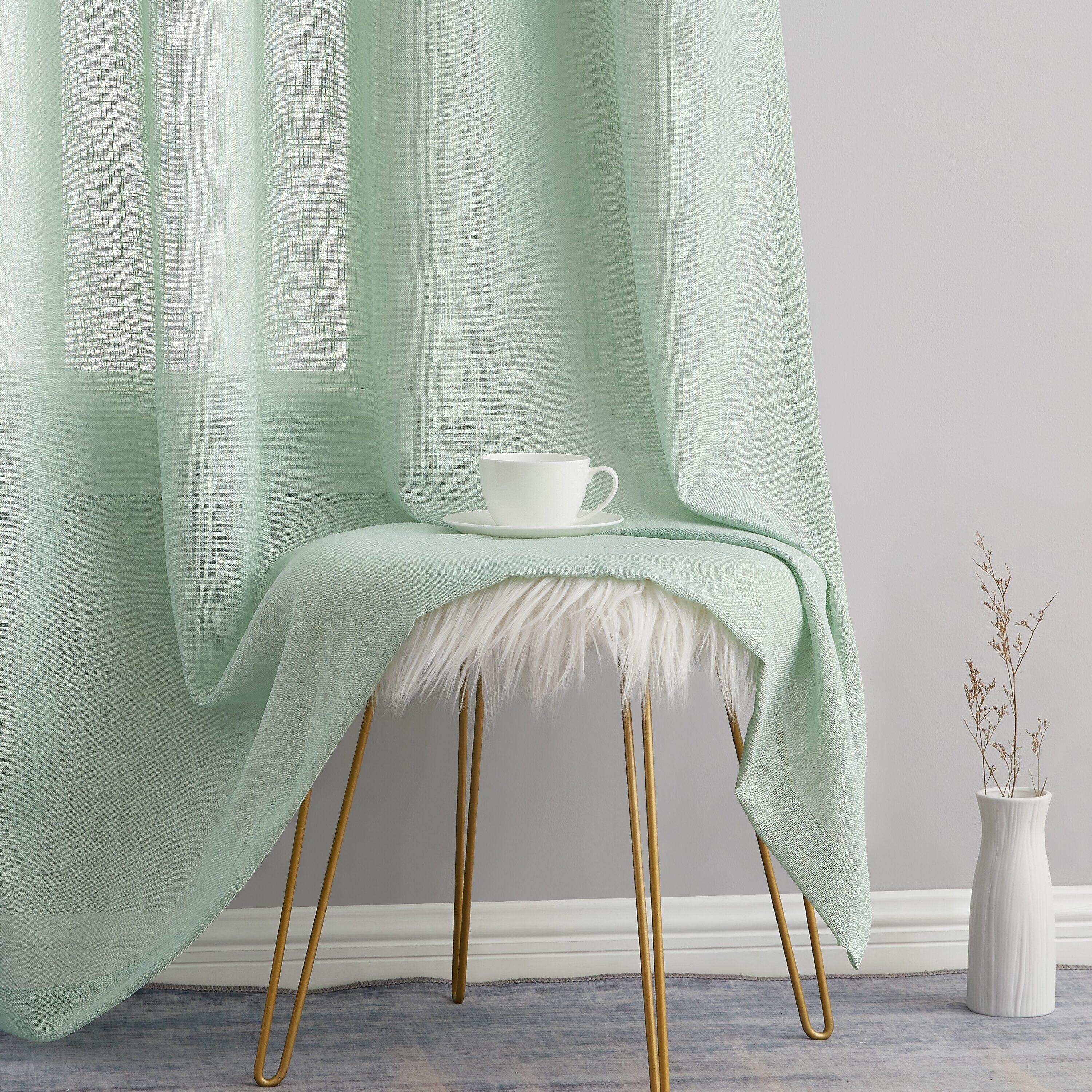 THD Serena Faux Linen Textured Semi Sheer Transparent Window Grommet Long Thick Curtain Panels, Pair