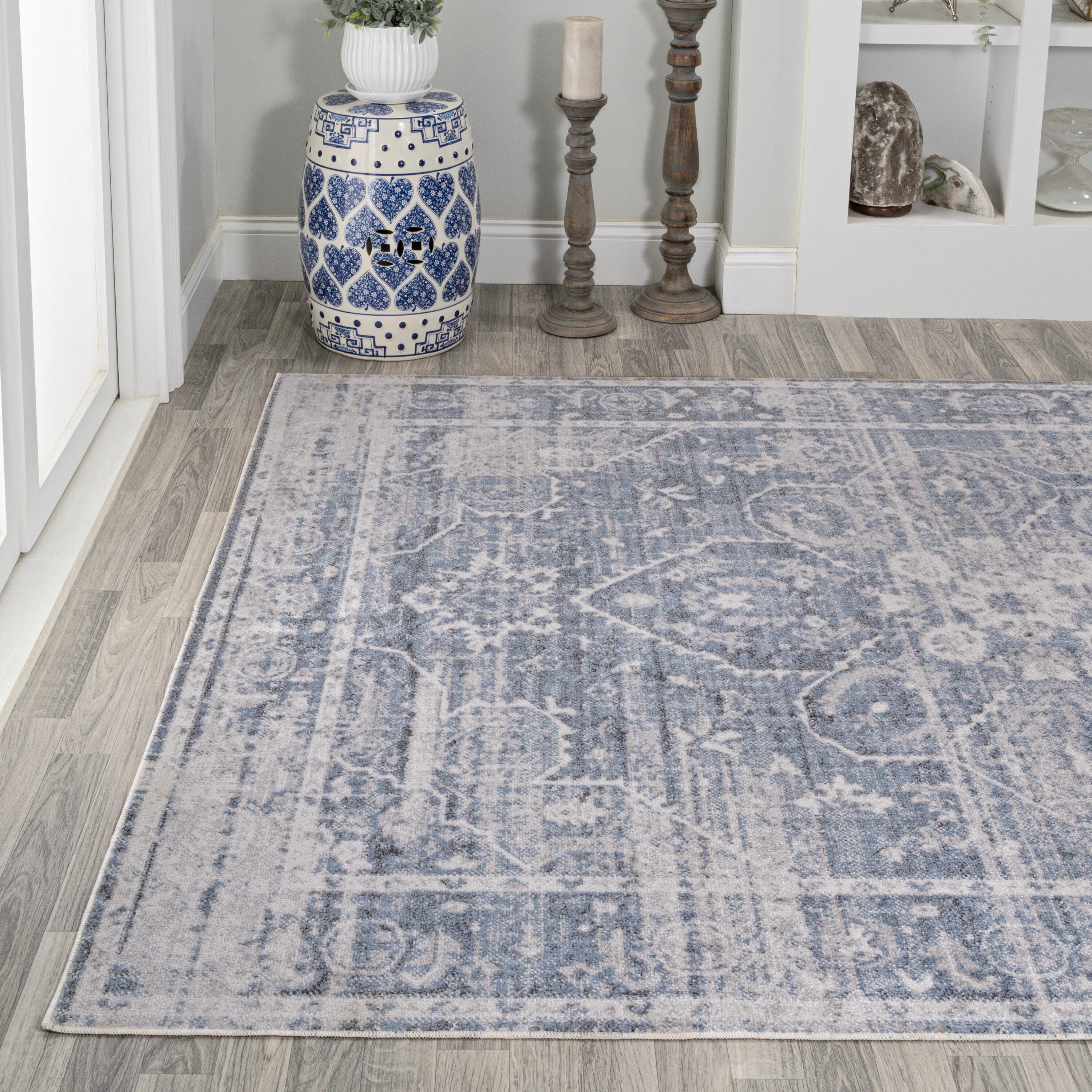 JONATHAN Y Shaii Global Medallion Low-Pile Machine-Washable Blue/Light Gray 4 ft. x 6 ft. Area Rug