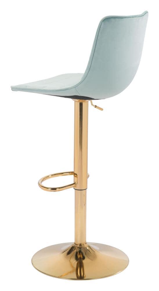 Contemporary Swivel Adjustable Bar Stool in Light Green & Gold