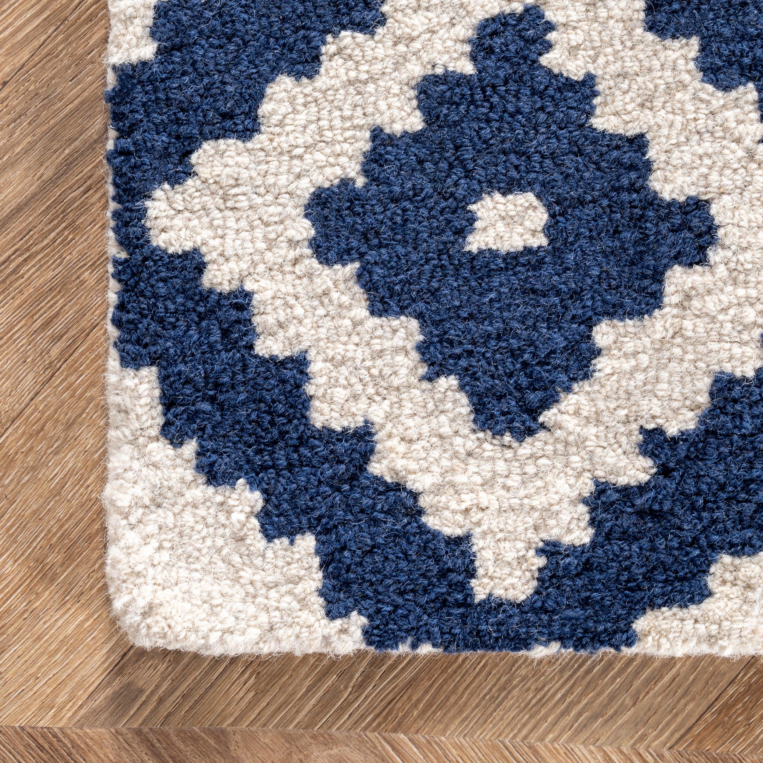 Nuloom Kellee Geometric 3x5 Wool Accent Indoor Area Rug for Living Room Bedroom Dining Room Entryway Kitchen, Navy/White