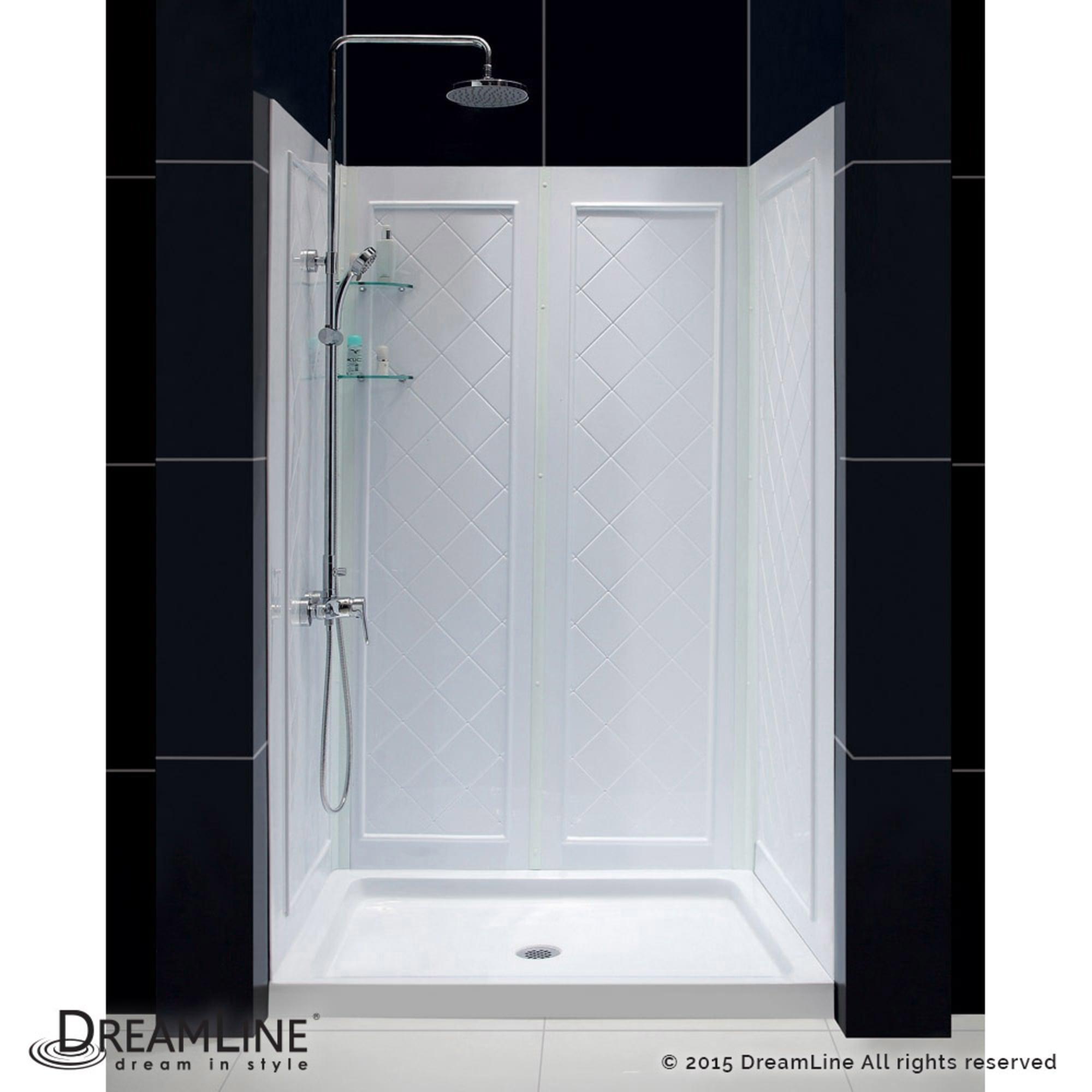 Qwall 48" W x 32" D x 76.75" H Framed Rectangle Shower Stall with Base Included