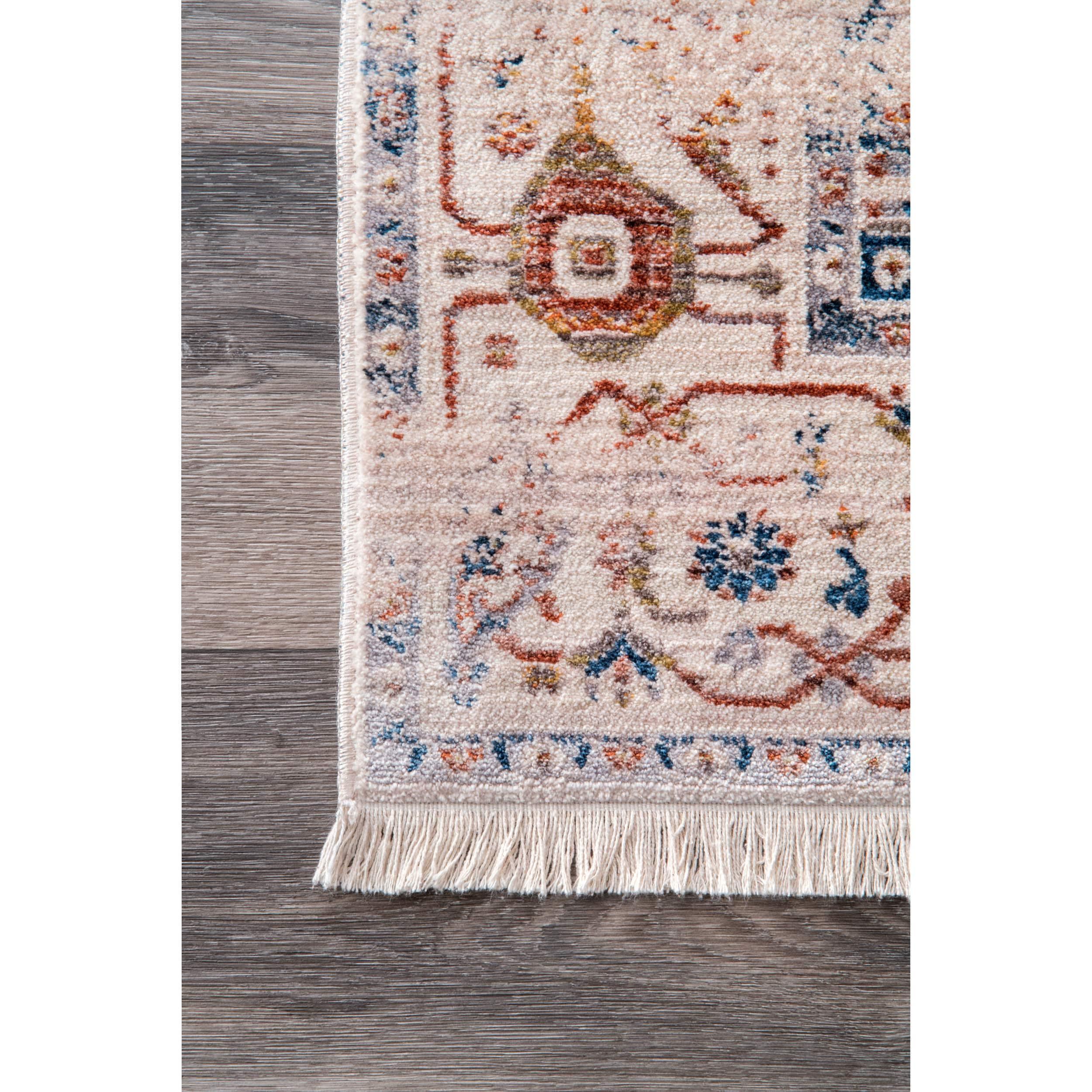 Ivory Medallion Fringe 5' Square Vintage Area Rug