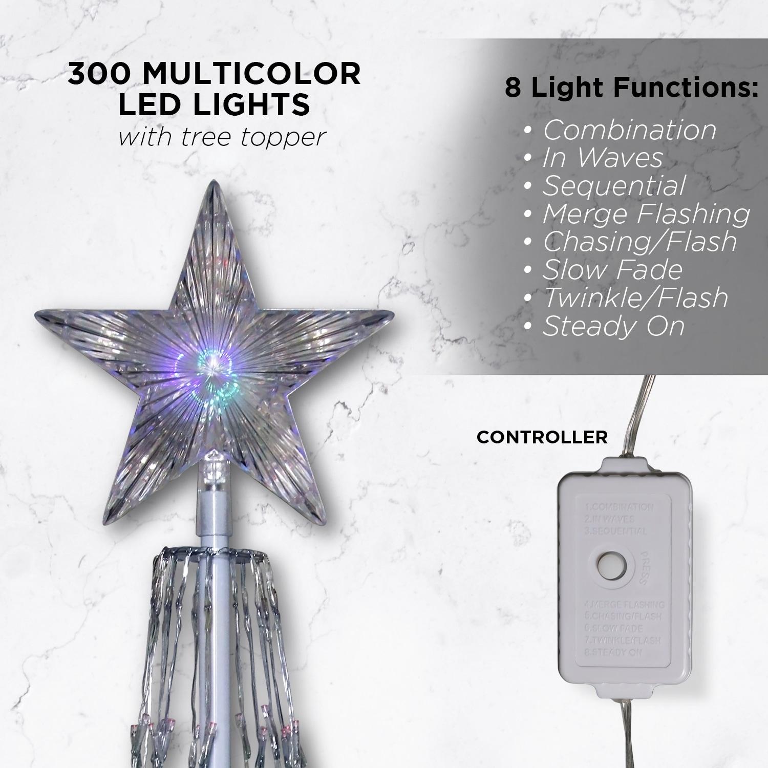 Alpine Corporation 86"H Indoor Artificial Christmas Tree with Multi-Colored Lights and Star Topper , Christmas Decoration