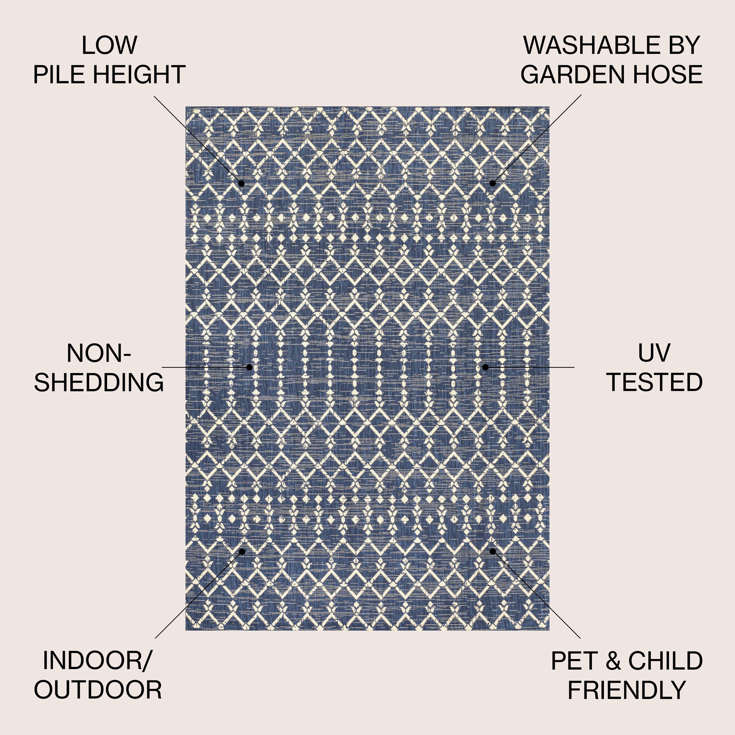 8' x 10' Ourika Moroccan Geometric Textured Weave Indoor/Outdoor Area Rug, Navy/Beige - JONATHAN Y