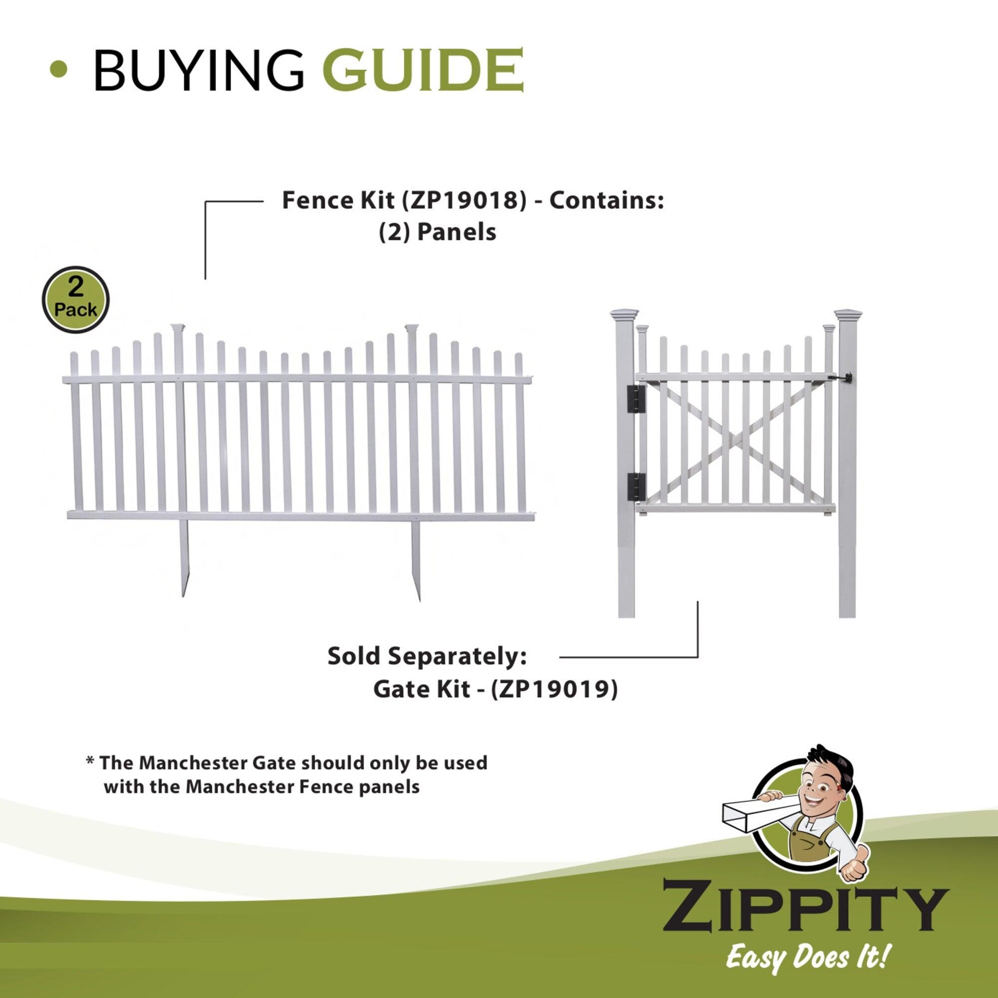 42in H x 92in W (2 Panels) No Dig Zippity Manchester Fence Kit, White Vinyl Picket Fence Panels, Perfect Durable Temporary Outdoor Fence for Backyard, Patio, or Garden, ZP19018