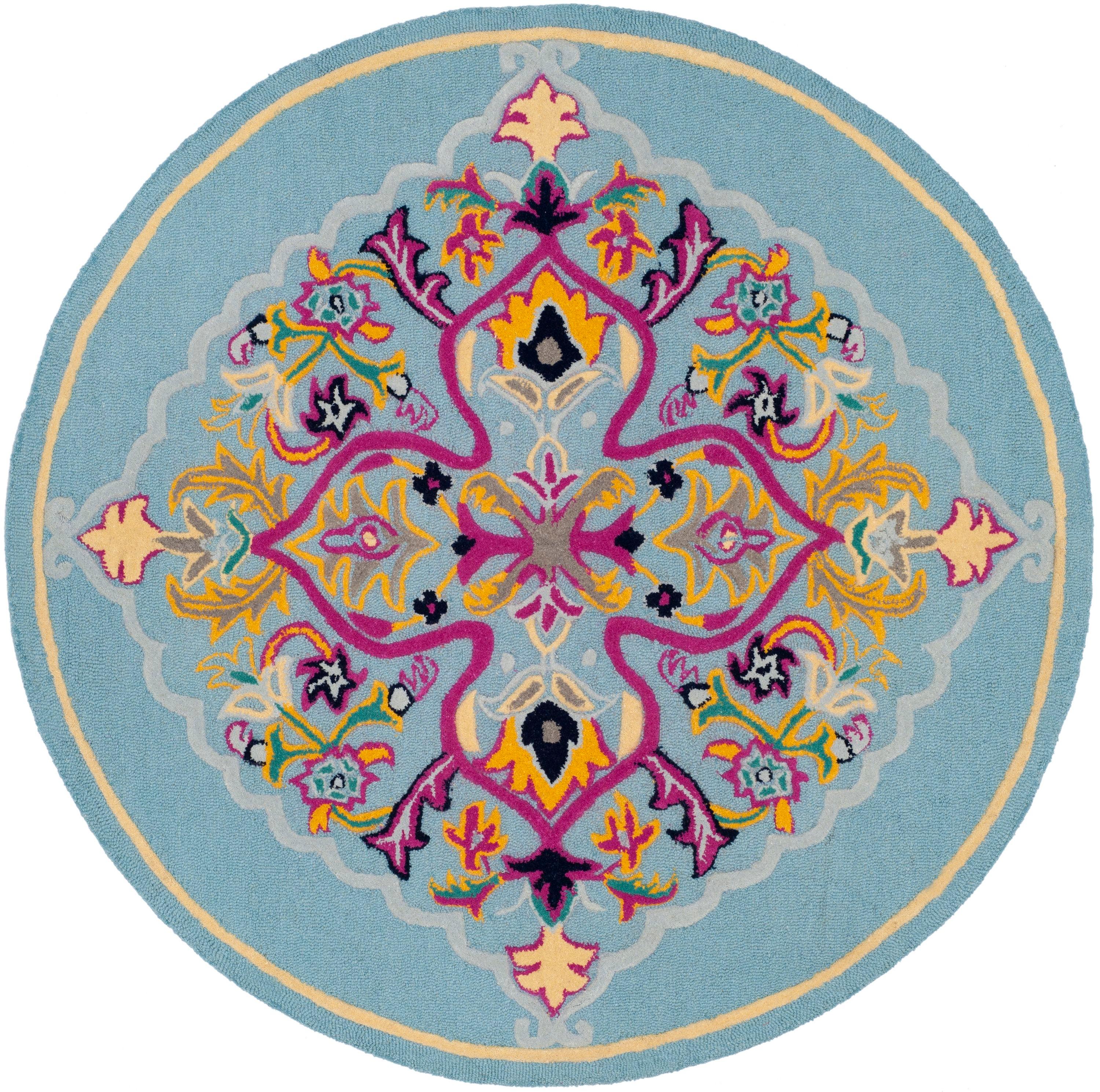 Bellagio BLG605 Hand Tufted Indoor Area Rug - Light Blue/Multi - 5' Round - Safavieh