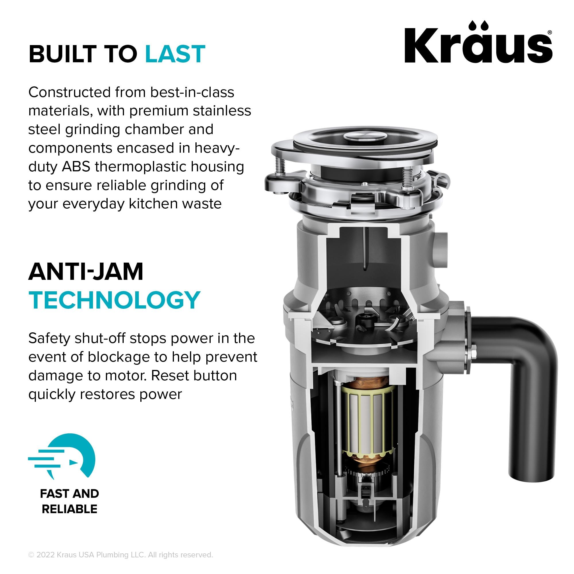 KRAUS WasteGuard Continuous Feed Motor Garbage Disposal with Power Cord and Universal Mount