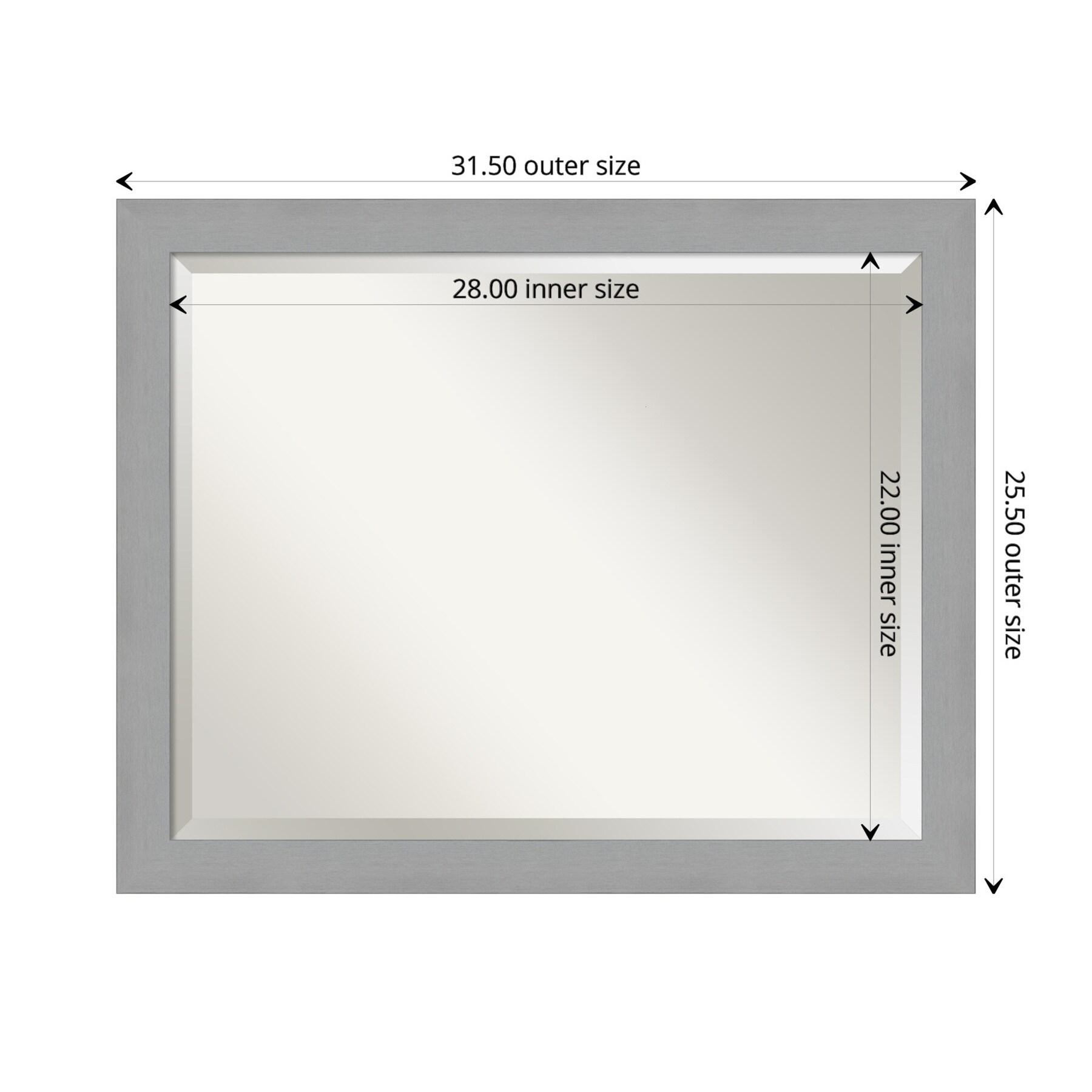 32" x 26" Brushed Nickel Framed Wall Mirror Silver - Amanti Art: Modern Beveled, No Assembly, Wall Mount
