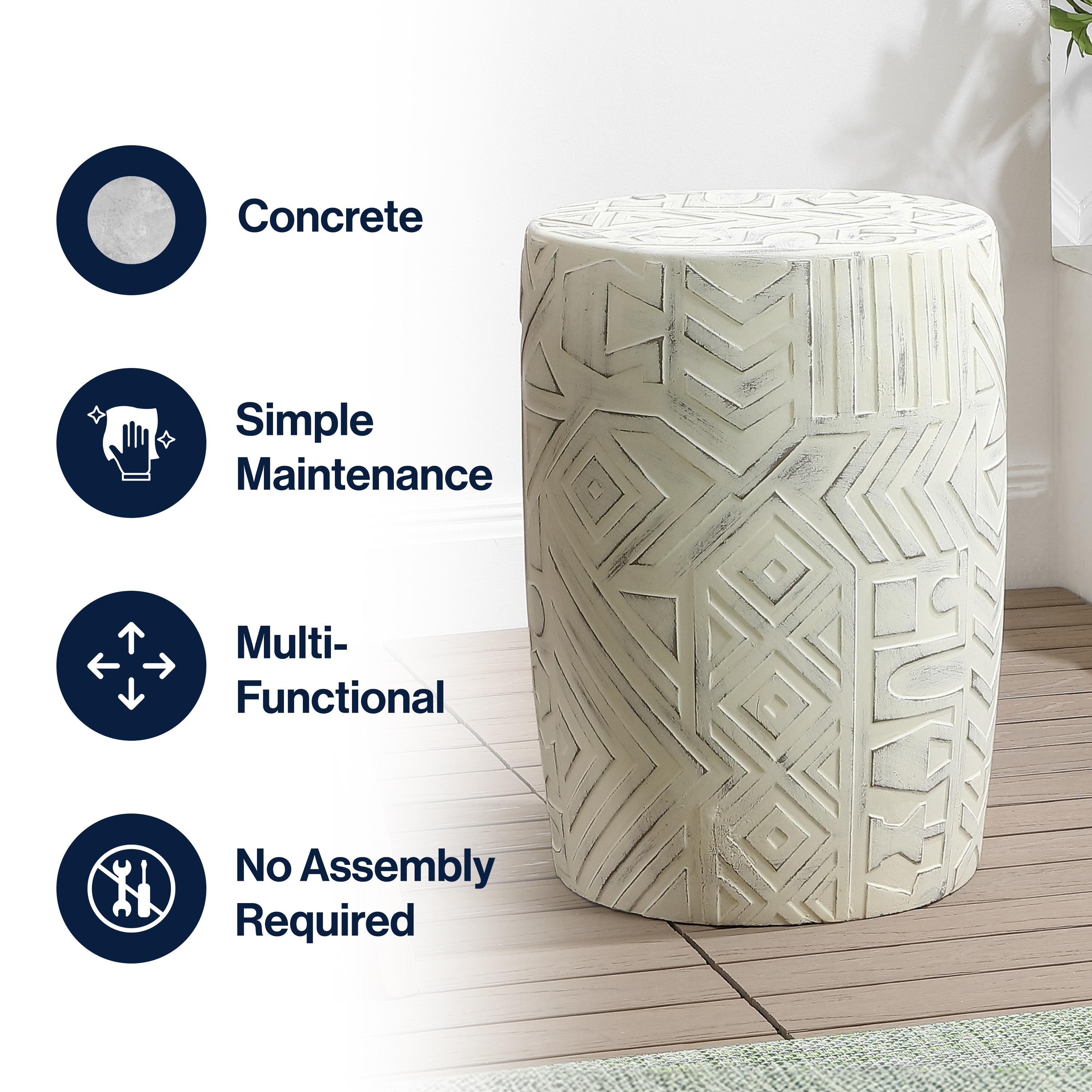 JONATHAN Y Rafi 17.75" Transitional Bohemian Geometric Drum Garden Stool, Cream