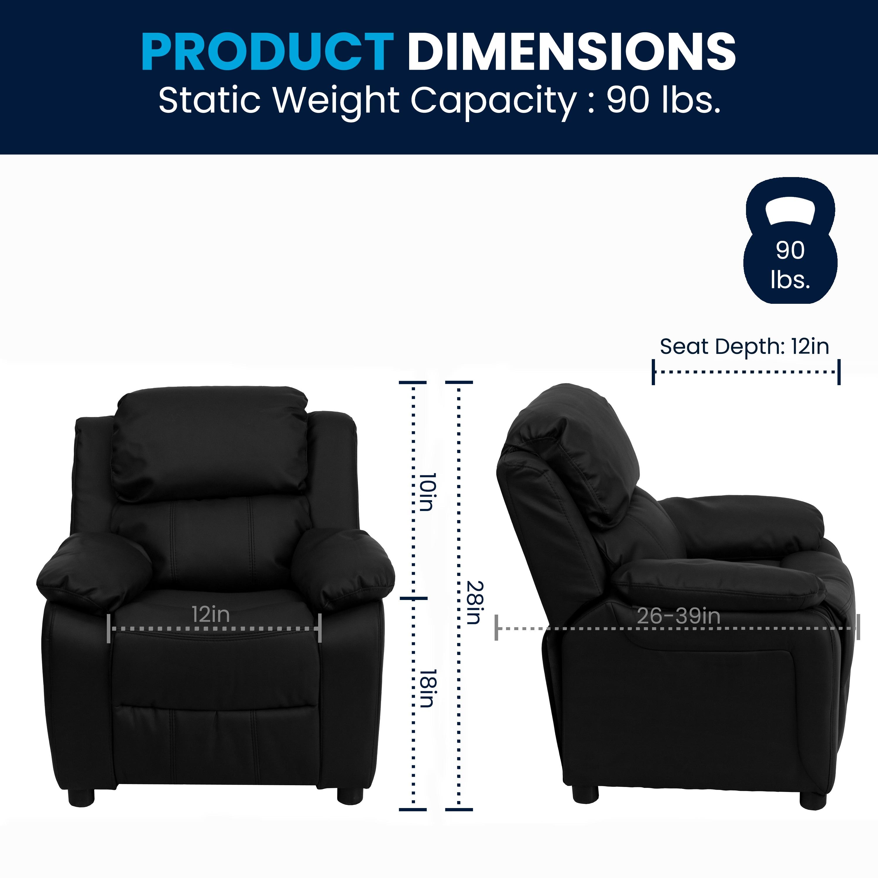 Flash Furniture Charlie Deluxe Padded Contemporary Black LeatherSoft Kids Recliner with Storage Arms