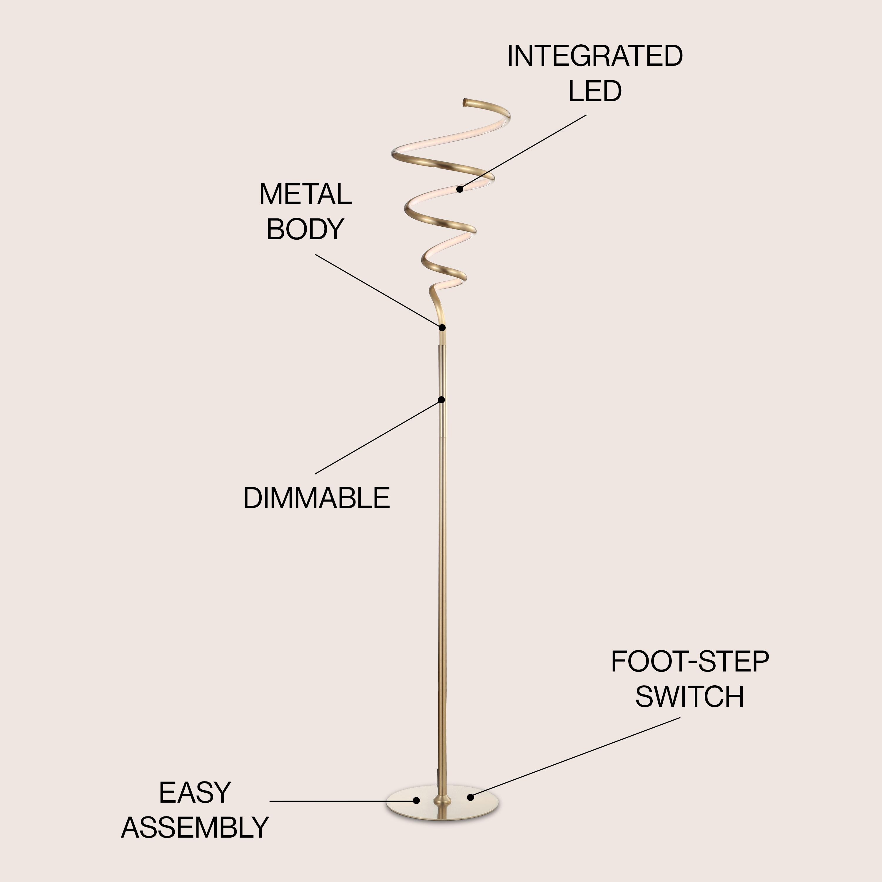 JONATHAN Y JYL7027B Scribble 60.5" Modern Dimmable Metal Integrated LED Floor Lamp Contemporary,Minimalist,Modern,Glam for Bedrooms, Living Room, Office, Reading, Gold
