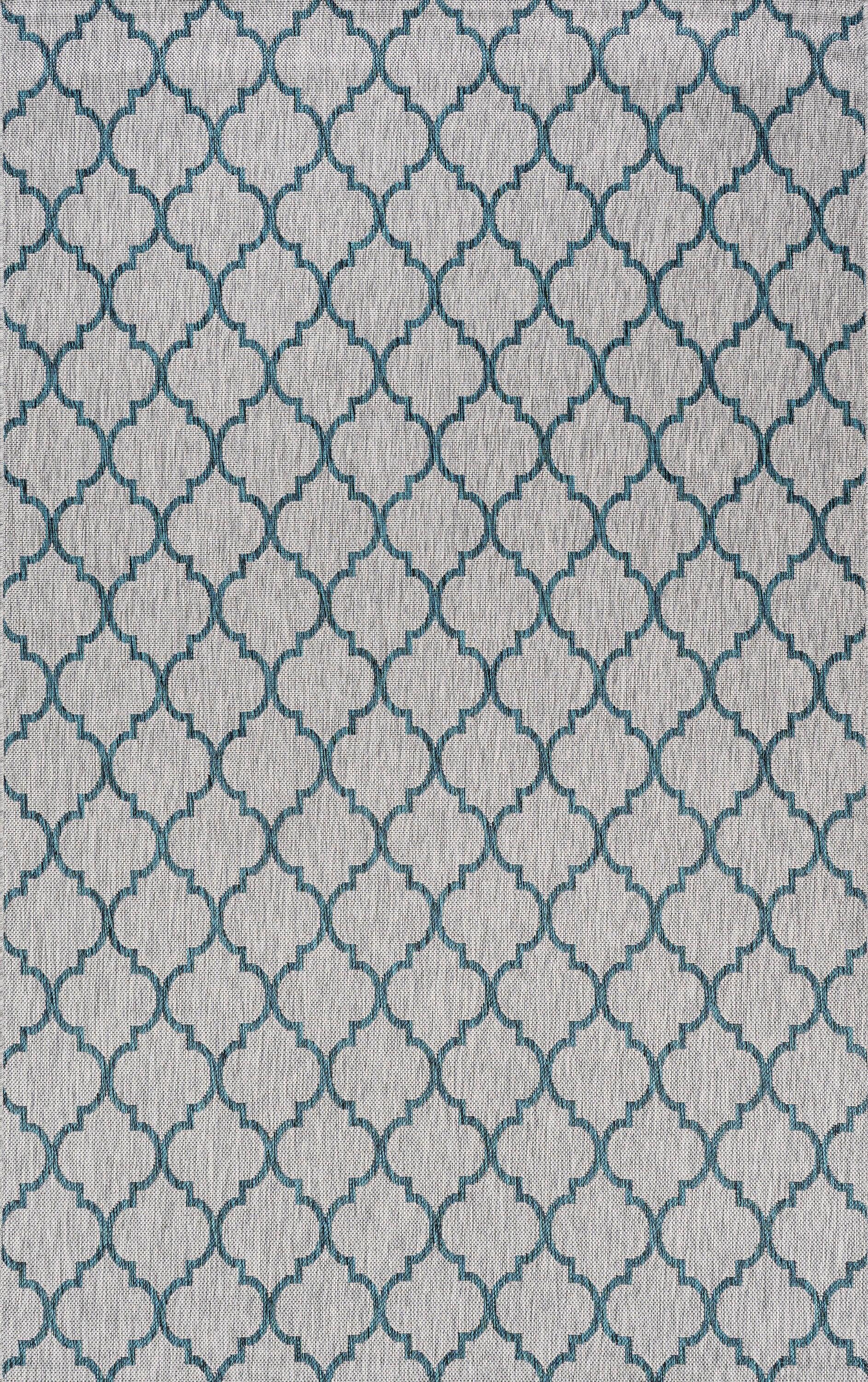8'x10' Arabesque Ogee Trellis Indoor/Outdoor  Area Rug, Gray/Teal - JONATHAN Y