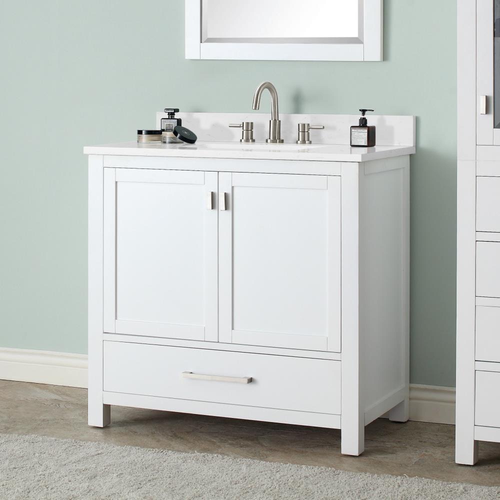 Modero 37" White Freestanding Bathroom Vanity with Cala White Marble Top