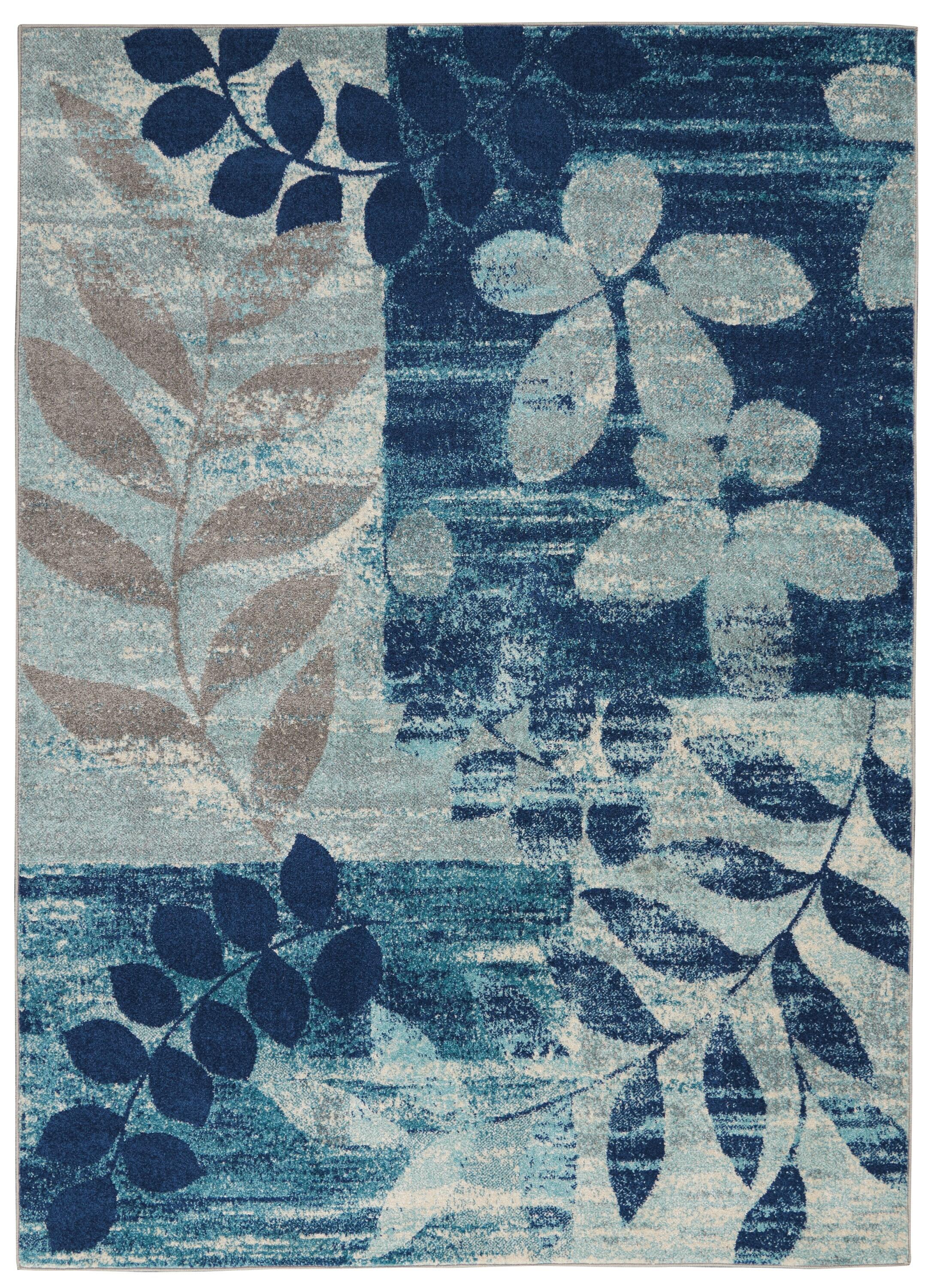 Nourison Tranquil 6' X 9' Navy/Light Blue Area Rug Distressed Farmhouse Botanical by Nourison