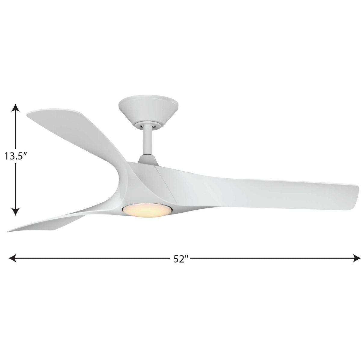 Ryne Collection 52" 3-Blade Matte White LED Transitional Indoor/Outdoor DC Ceiling Fan