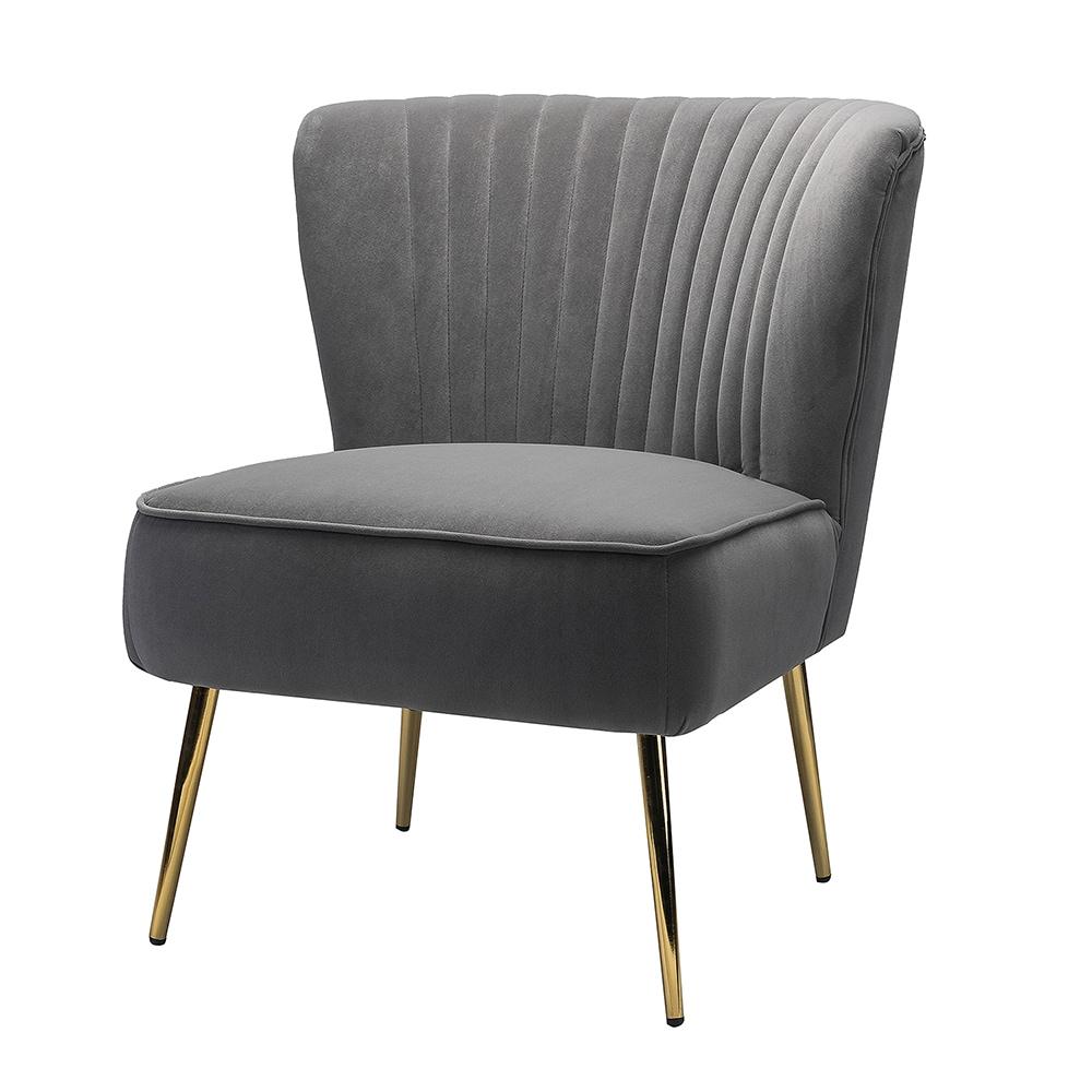 Gray Velvet Slipper Accent Chair with Gold Legs