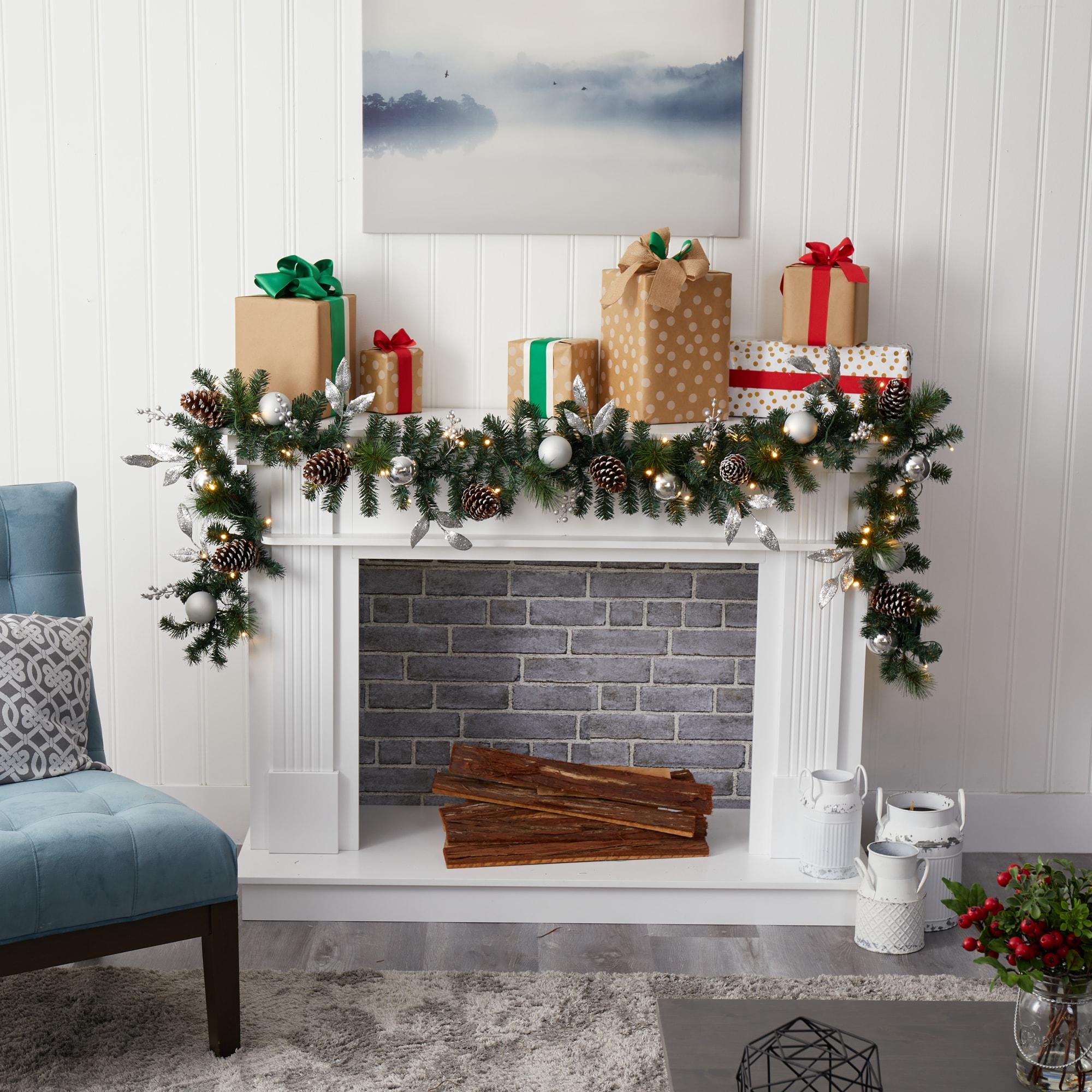 Nearly Natural 9’ Ornament and Pinecone Artificial Christmas Garland with 50 Clear LED Lights