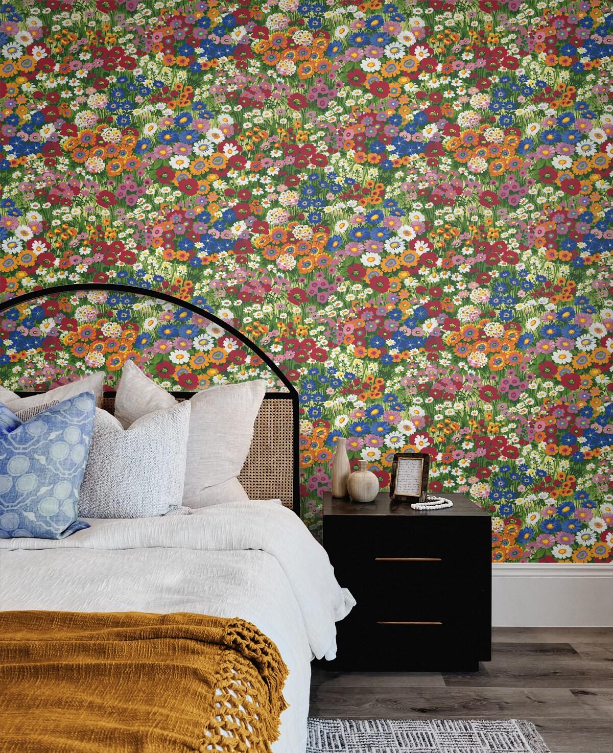 NextWall Floral Meadow Peel and Stick Wallpaper: Self-Adhesive Vinyl, Botanical Pattern, Smooth Finish, 30.75 Sq Ft Coverage