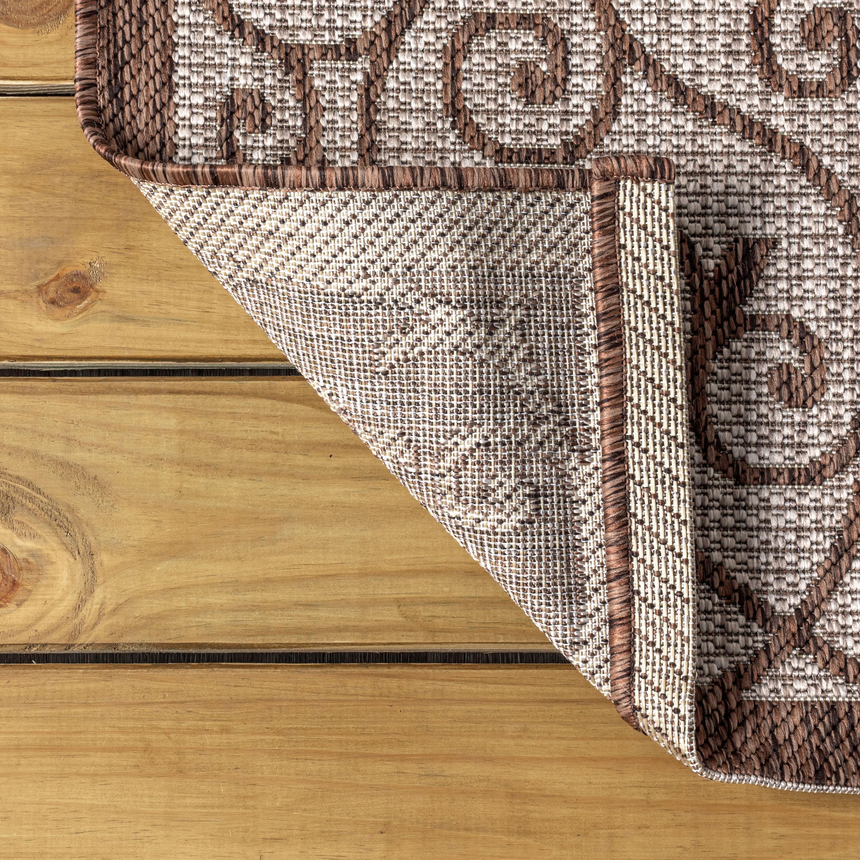 5' Square Madrid Vintage Filigree Textured Weave Indoor/Outdoor Area Rug, Taupe/Espresso - JONATHAN Y
