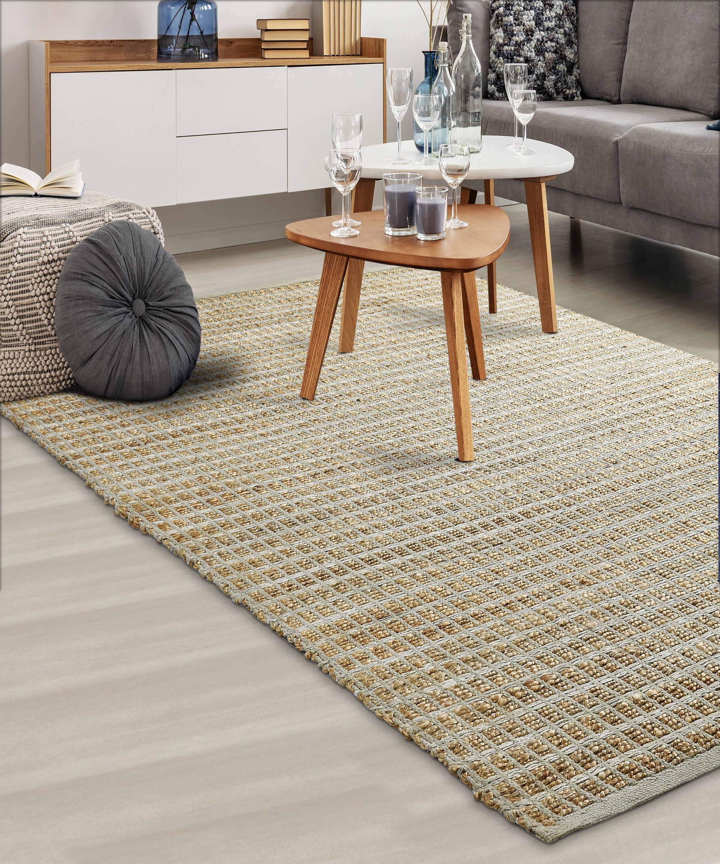 LR Home Natalie Jade Natural/Gray Grid Transitional Jute Blend Area Rug, 5' x 7'9"