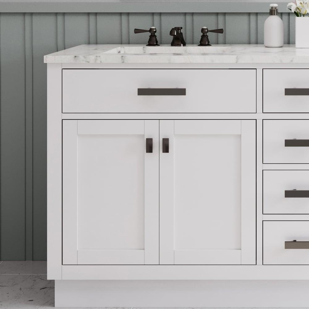 Hartford 72" Carrara White Marble Countertop Bath Vanity in Pure White with Mirror